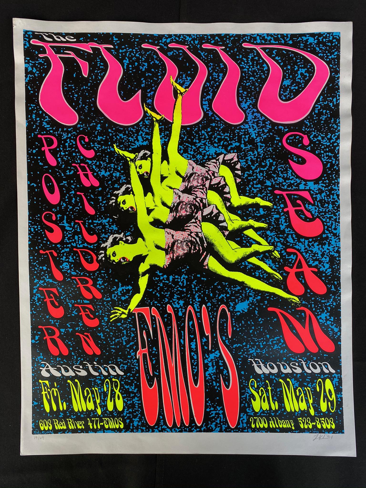 The Fluid Seam EmoÕs Concert Poster and Guess In Austin: The Fluid Seam EmoÕs Concert Poster and Guess In Austin and Houston Texas May 28 and May 29 Artist Signed and Numbered -- Dimensions: H: 17 1/2 x 22 1/4 inches --- Bidding note: We will be attempting