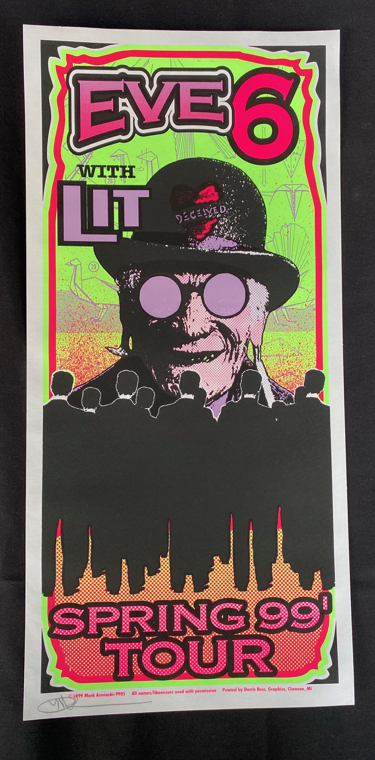 Eve 6 Concert Poster with Lit Spring 1999 Tour Artist S: Eve 6 Concert Poster with Lit Spring 1999 Tour Artist Signed -- Dimensions: H: 22 1/4 x 10 1/2 inches --- Bidding note: We will be attempting to close these items at a rate of 2 items per minute. Due 