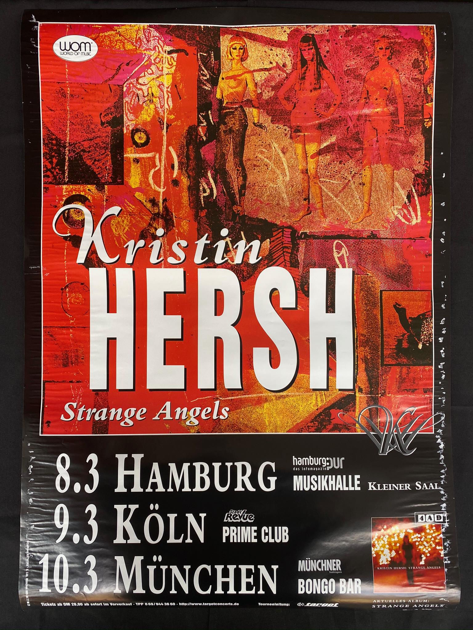 Kristin Hersh Strange Angels Multiple Date German Venue: Kristin Hersh Strange Angels Multiple Date German Venue Concert Poster -- Dimensions: H: 32 7/8 x 23 1/4 inches --- Bidding note: We will be attempting to close these items at a rate of 2 items per mi