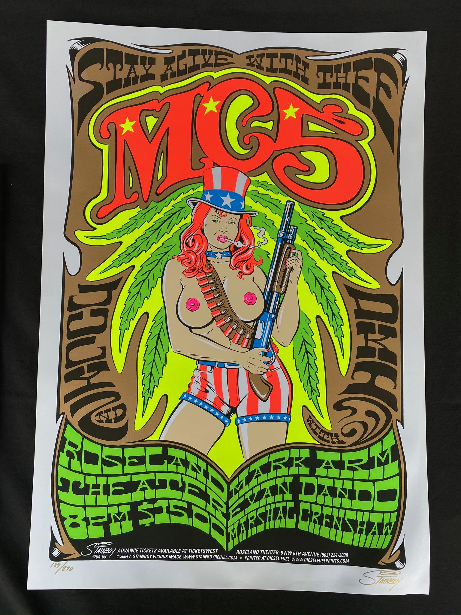 Mc5 Concert Poster and Guests Roseland Theater 2004 Art: Mc5 Concert Poster and Guests Roseland Theater 2004 Artist Signed and Numbered -- Dimensions: H: 29 1/2 x 20 3/8 inches --- Bidding note: We will be attempting to close these items at a rate of 2 item