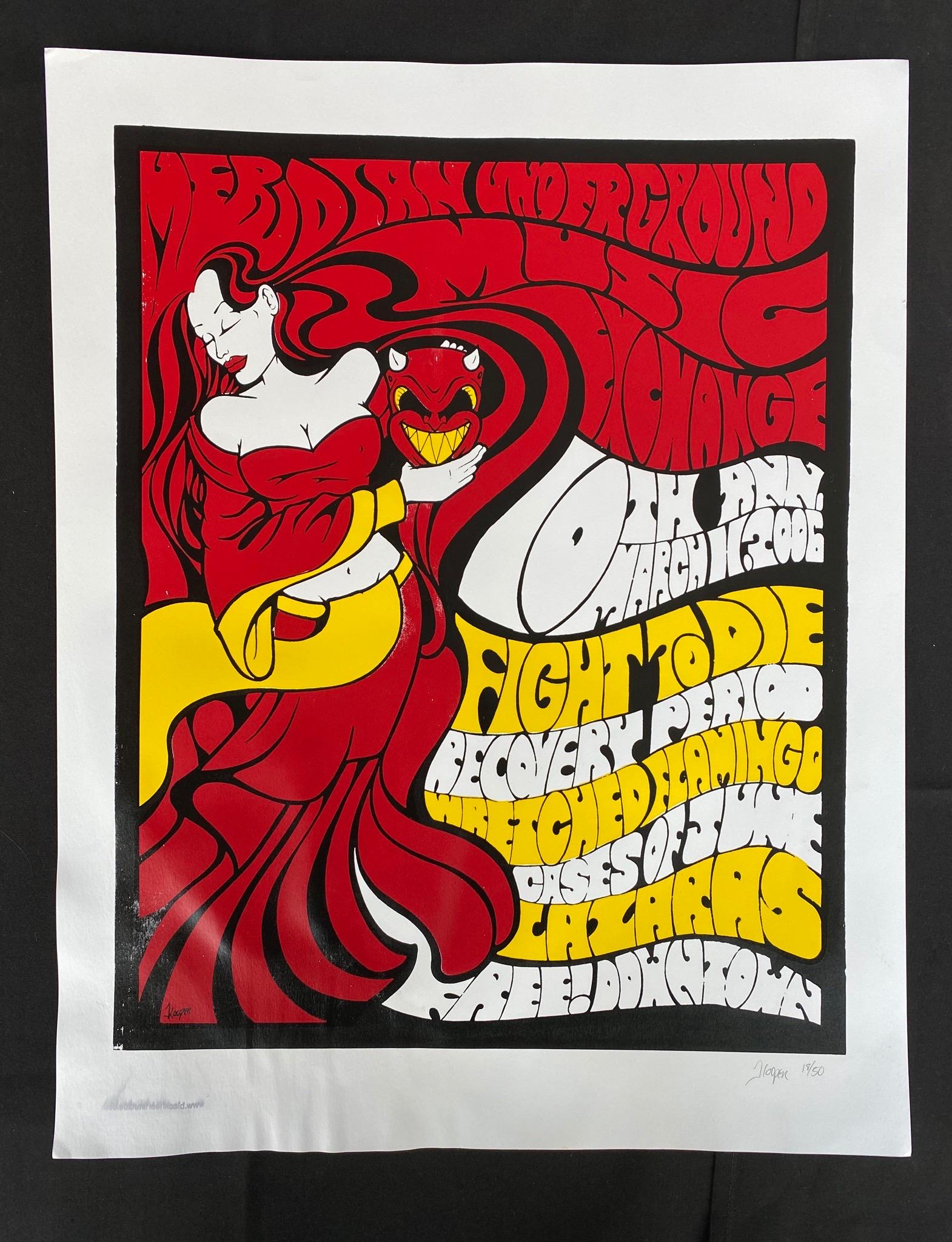 Fight To Die and Guests Concert Poster at the Meridian: Fight To Die and Guests Concert Poster at the Meridian Underground Music Exchange Artist Signed and Numbered -- Dimensions: H: 22 7/8 x 18 inches --- Bidding note: We will be attempting to close these