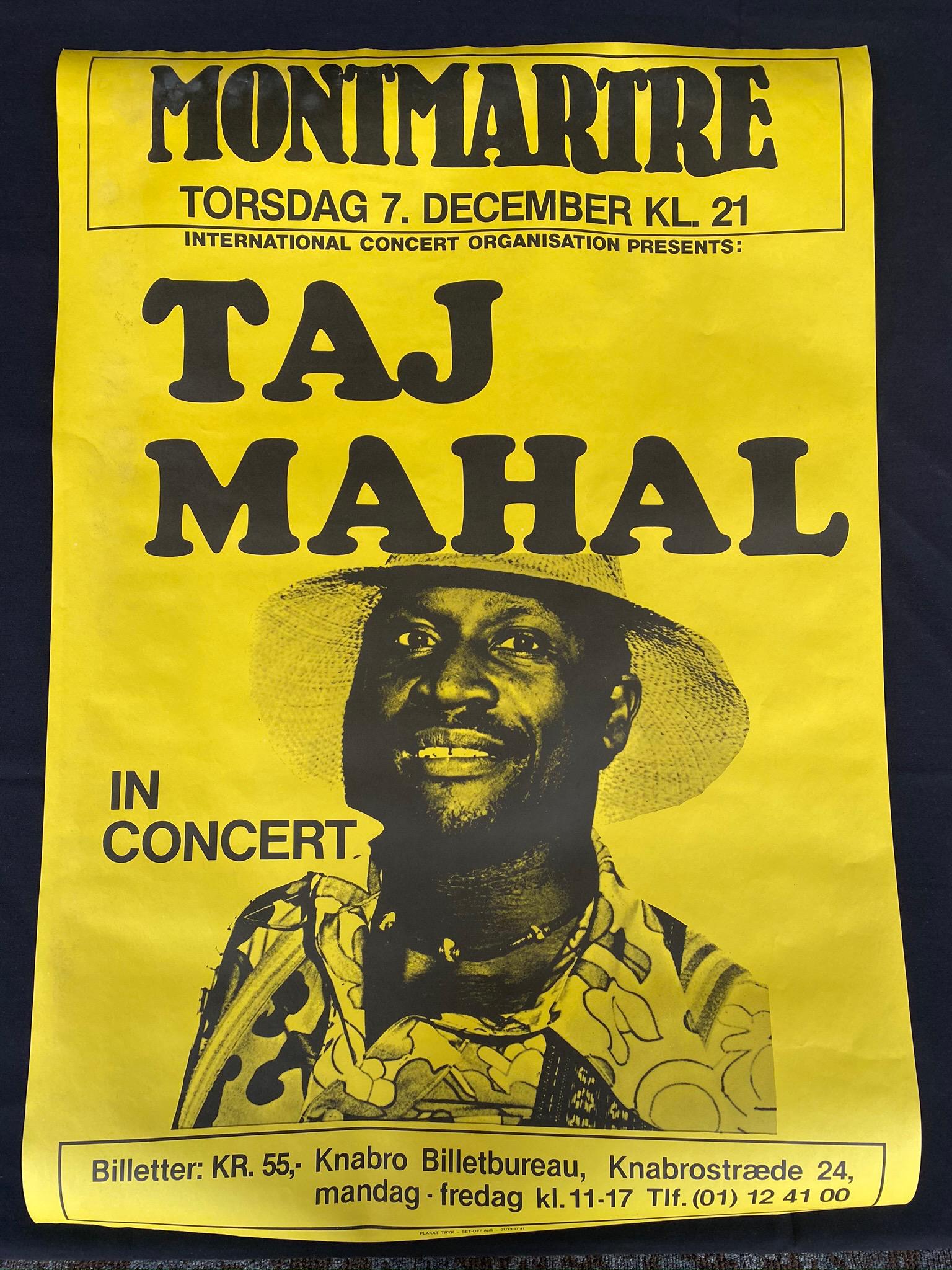 Taj Mahal German Venue Concert Poster: Taj Mahal German Venue Concert Poster -- Dimensions: H: 33 x 23 inches --- Bidding note: We will be attempting to close these items at a rate of 2 items per minute. Due to possible internet, mobile ph