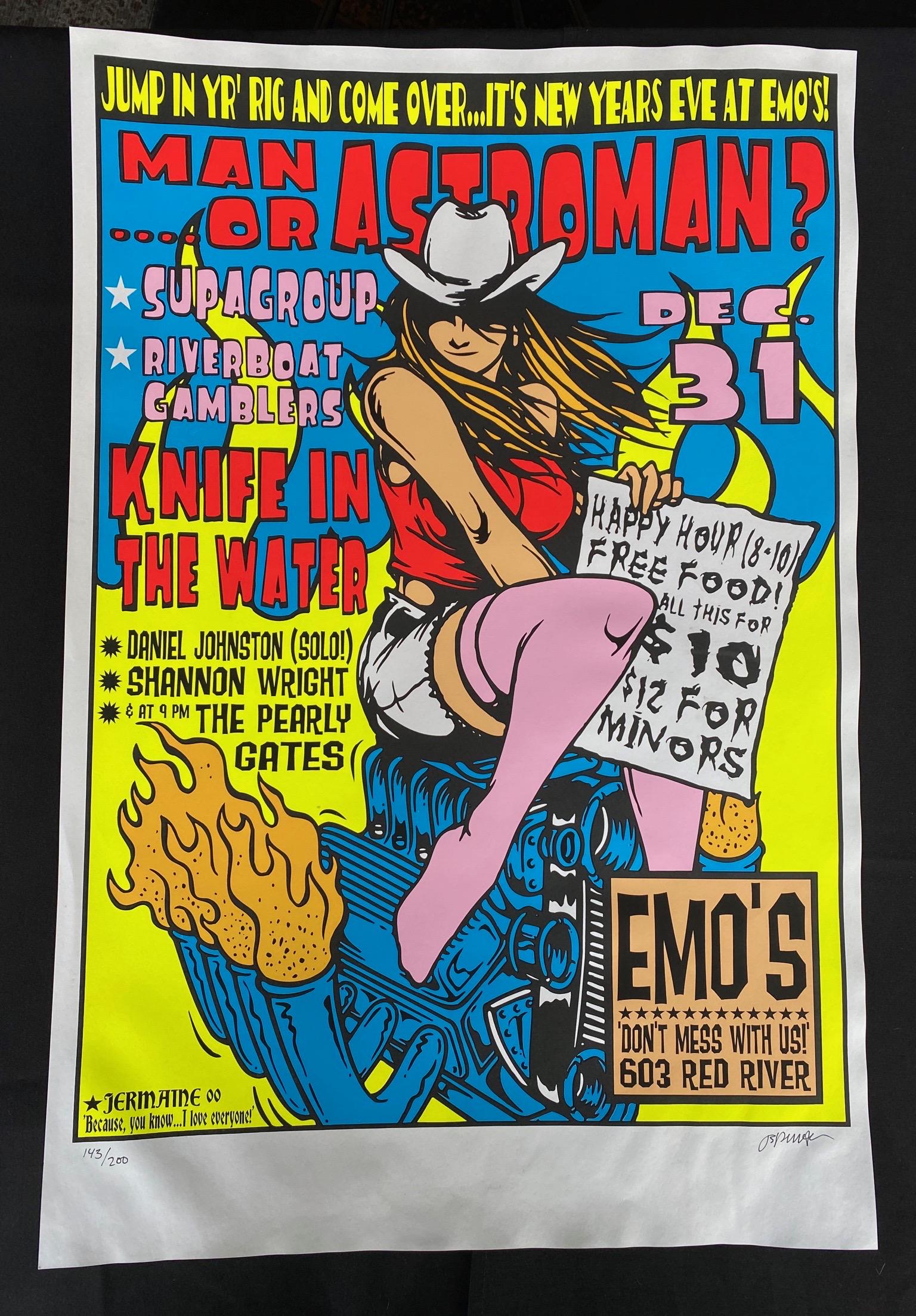 Man Or Astro Man Multiple Bands Concert Poster December: Man Or Astro Man Multiple Bands Concert Poster December 31 Artist Signed and Numbered -- Dimensions: H: 31 1/4 x 20 7/8 inches --- Bidding note: We will be attempting to close these items at a rate of