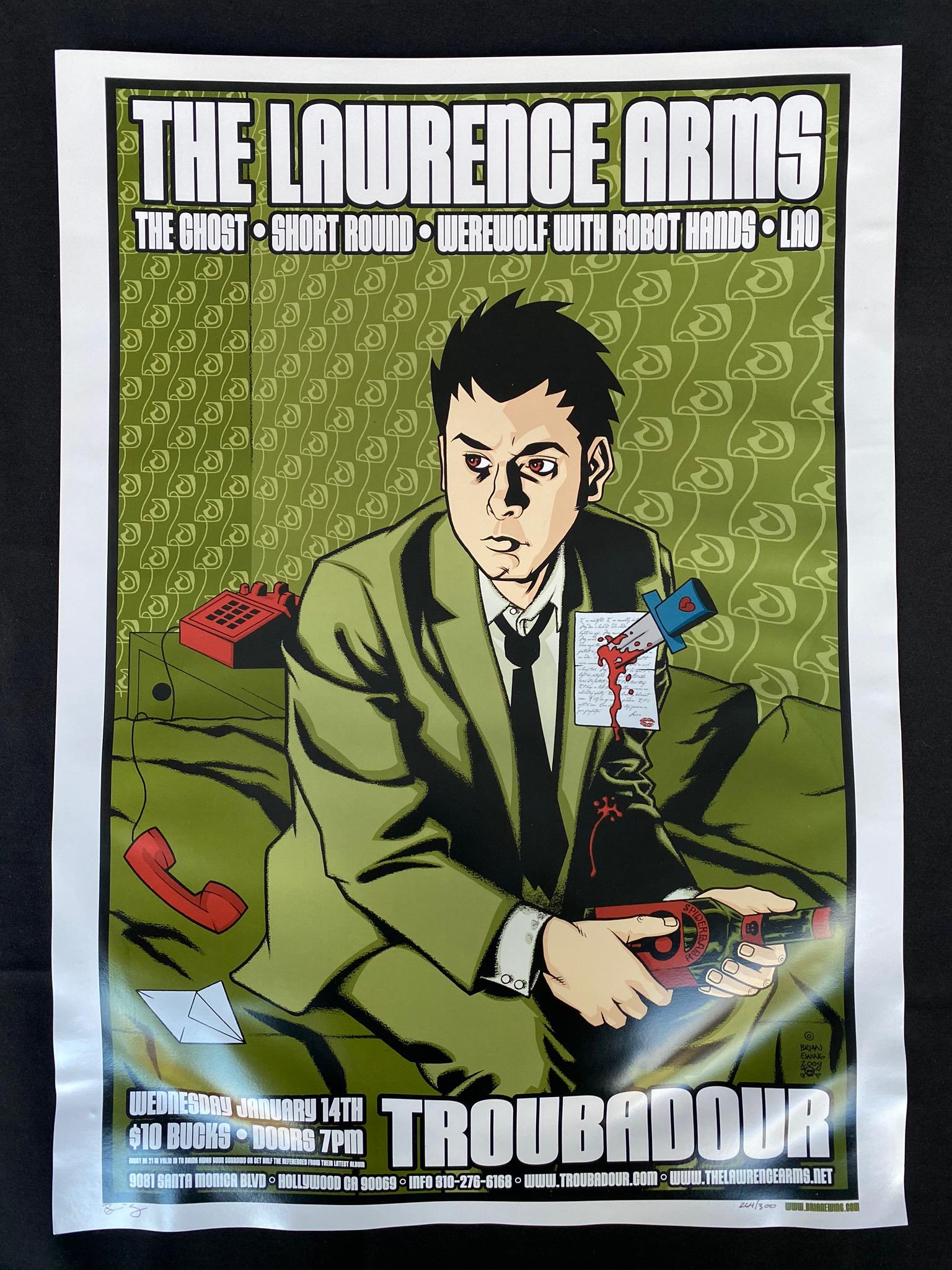 The Lawrence Arms and Guests Concert Poster January 14: The Lawrence Arms and Guests Concert Poster January 14 2004 at the Troubadour Artist Signed and Numbered -- Dimensions: H: 24 7/8 x 18 inches --- Bidding note: We will be attempting to close these ite