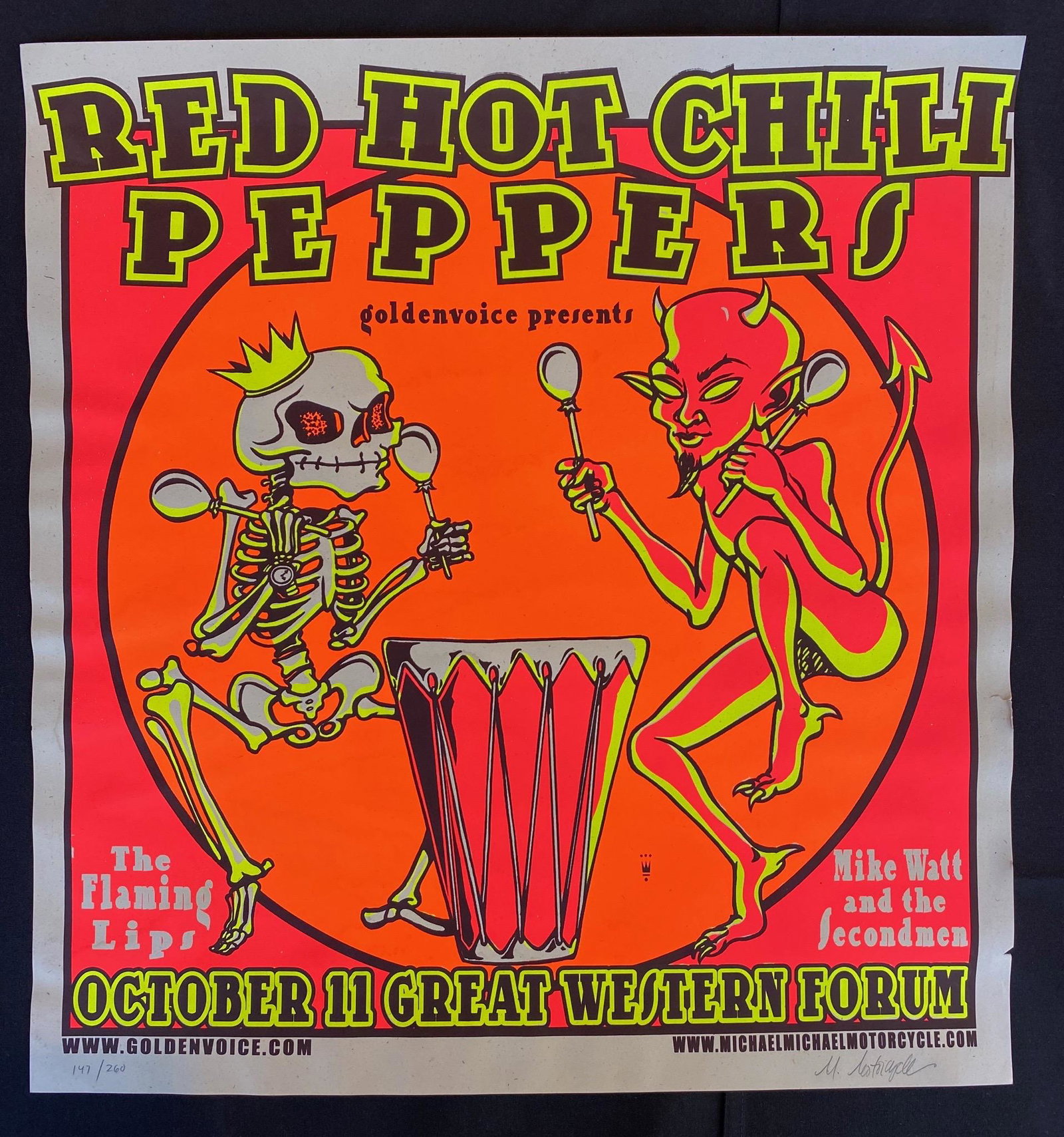 Red Hot Chili Peppers and Guests Concert Poster October: Red Hot Chili Peppers and Guests Concert Poster October 11 at the Great Western Forum Artist Signed and Numbered -- Dimensions: H: 20 5/8 x 19 1/2 inches --- Bidding note: We will be attempting to clo