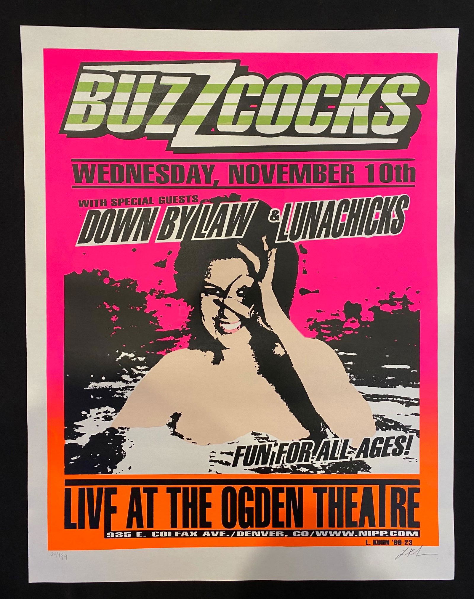 The Buzzcocks Which Special Guess Live at the Ogden The: The Buzzcocks Which Special Guess Live at the Ogden Theater In Denver Colorado Concert Poster November 10 1999 Artist Signed and Numbered -- Dimensions: H: 22 1/2 x 17 1/2 inches --- Bidding note: We