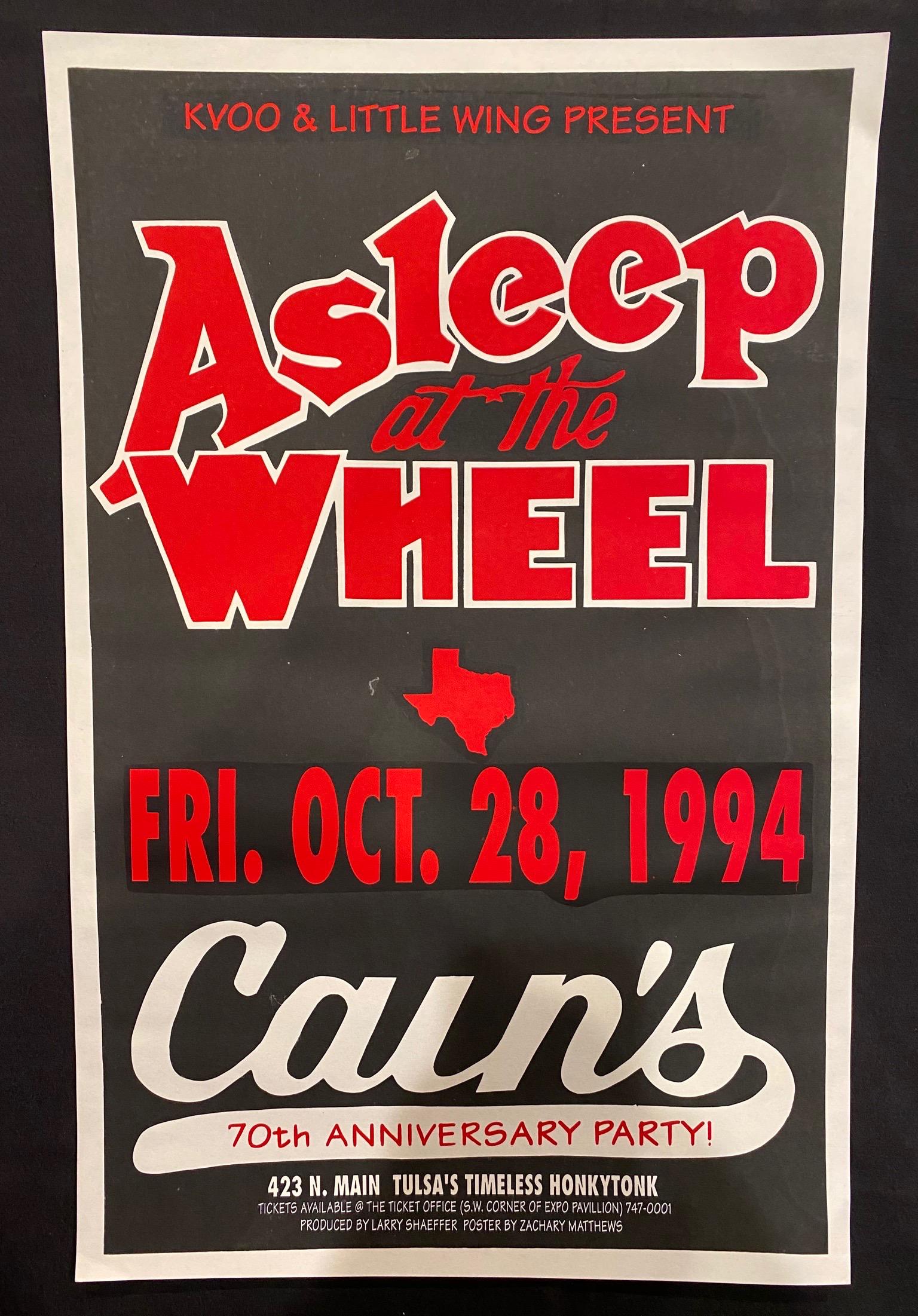 Asleep at the Wheel Friday Concert Poster October 28 19: Asleep at the Wheel Friday Concert Poster October 28 1994 -- Dimensions: H: 23 7/8 x 15 1/2 inches --- Bidding note: We will be attempting to close these items at a rate of 2 items per minute. Due to 