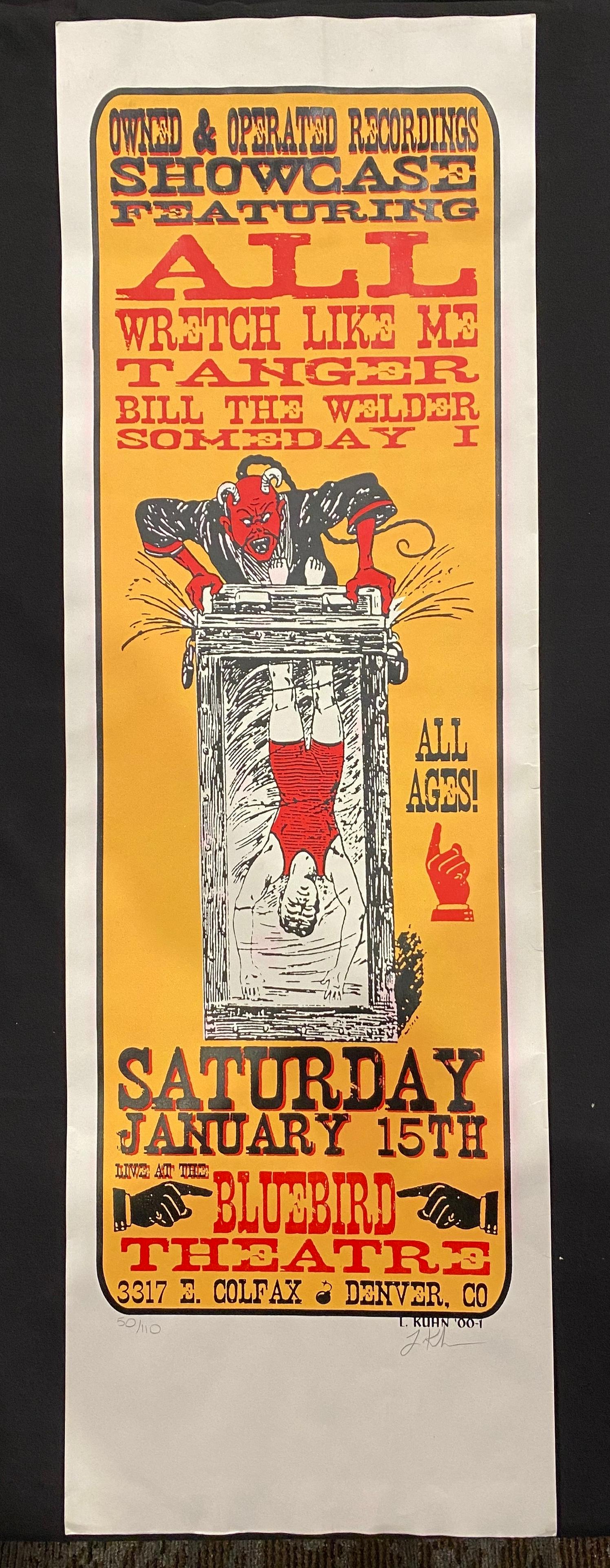 All Wretch Like Me and Other Guests. Saturday Concert P: All Wretch Like Me and Other Guests. Saturday Concert Poster January 15 at the Bluebird Theater In Denver Colorado Artist Signed and Numbered -- Dimensions: H: 34 3/4 x 11 inches --- Bidding note: We