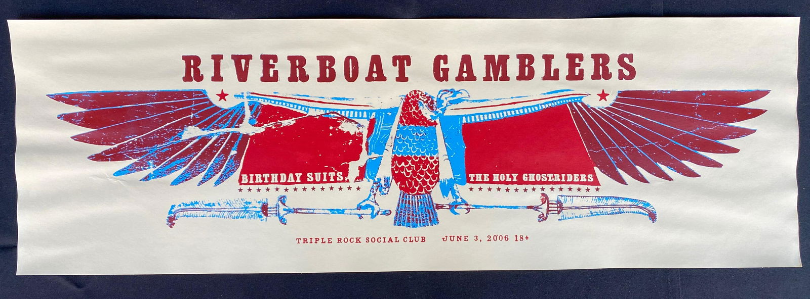 Riverboat Gamblers and Guess at the Triple Rock Social: Riverboat Gamblers and Guess at the Triple Rock Social Club Concert Poster June 3 2006 Artist Signed and Numbered -- Dimensions: H: 27 1/2 x 8 7/8 inches --- Bidding note: We will be attempting to clo