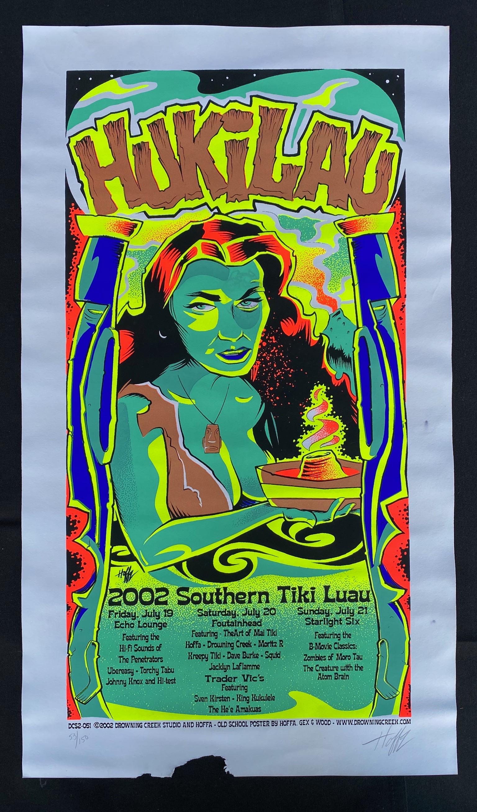 2002 Southern Tiki Luau Multiple Bands Artist Signed an: 2002 Southern Tiki Luau Multiple Bands Artist Signed and Numbered Concert Poster -- Dimensions: H: 22 3/4 x 13 inches --- Bidding note: We will be attempting to close these items at a rate of 2 items