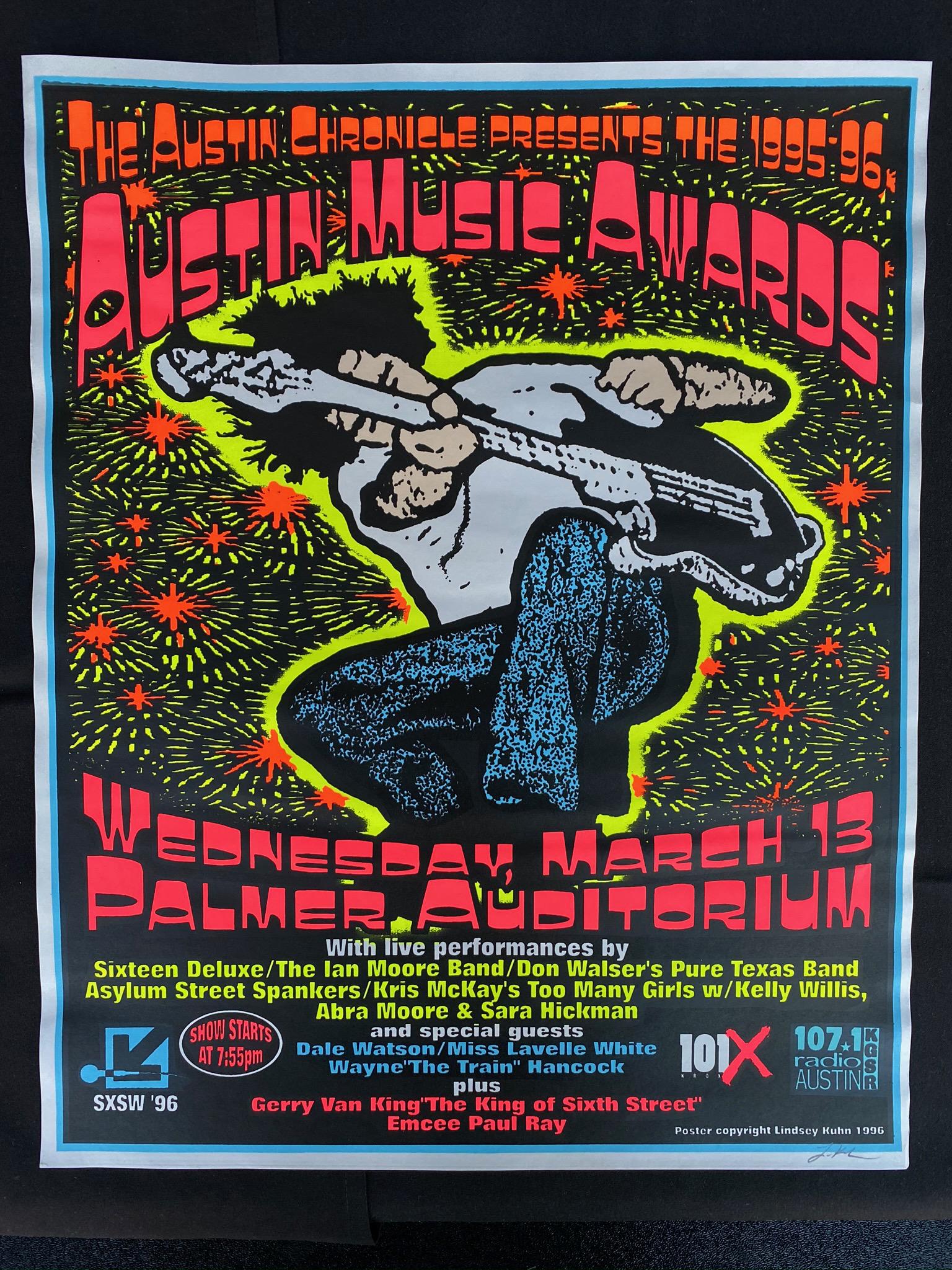 The Austin Chronicle Music Awards 1995 To 1996 Multiple: The Austin Chronicle Music Awards 1995 To 1996 Multiple Bands Artist Signed Concert Poster -- Dimensions: H: 21 x 16 7/8 inches --- Bidding note: We will be attempting to close these items at a rate o