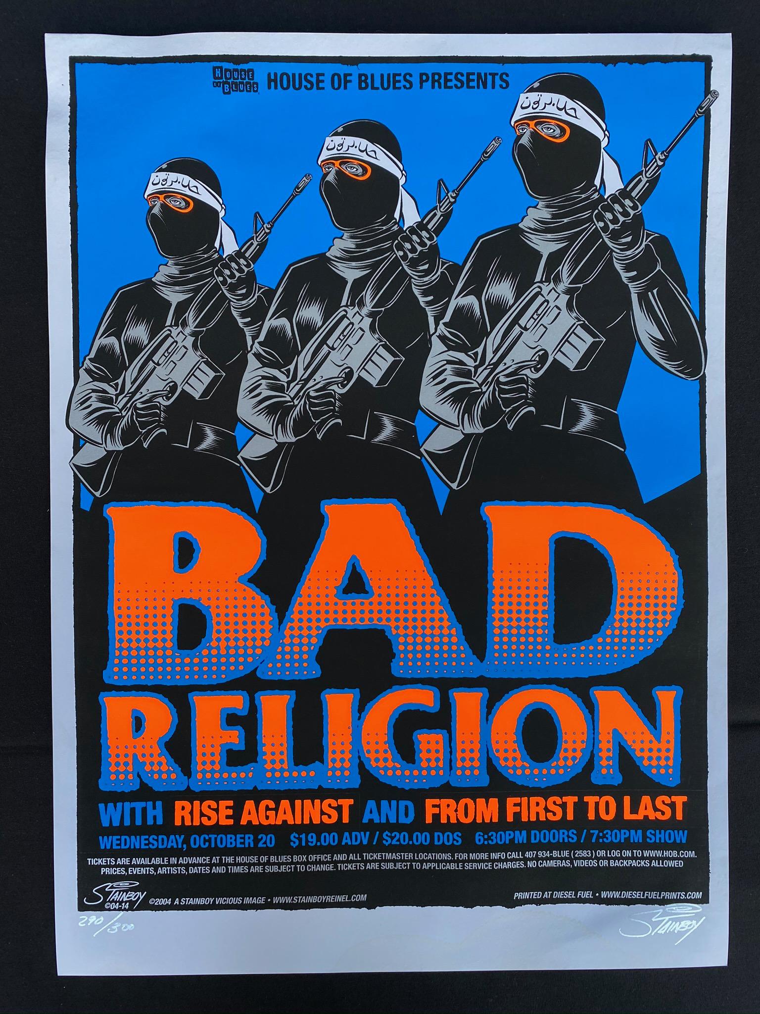 Bad Religion Concert Poster October 20 2004 Artist Sign: Bad Religion Concert Poster October 20 2004 Artist Signed and Numbered -- Dimensions: H: 20 7/8 x 15 inches --- Bidding note: We will be attempting to close these items at a rate of 2 items per minute