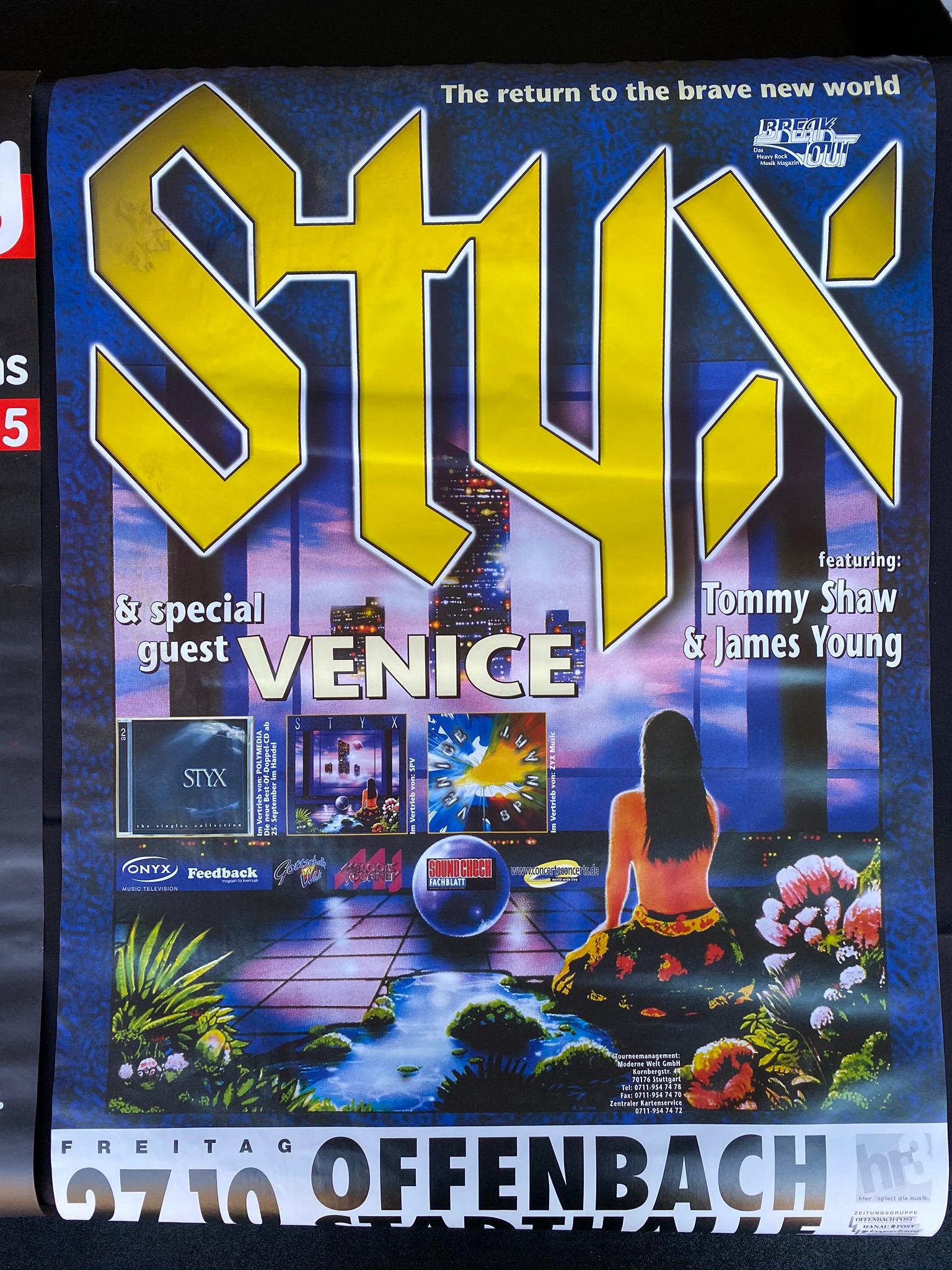 Styx German Venue Concert Poster: Styx German Venue Concert Poster -- Dimensions: H: 33 x 23 1/4 inches --- Bidding note: We will be attempting to close these items at a rate of 2 items per minute. Due to possible internet, mobile pho
