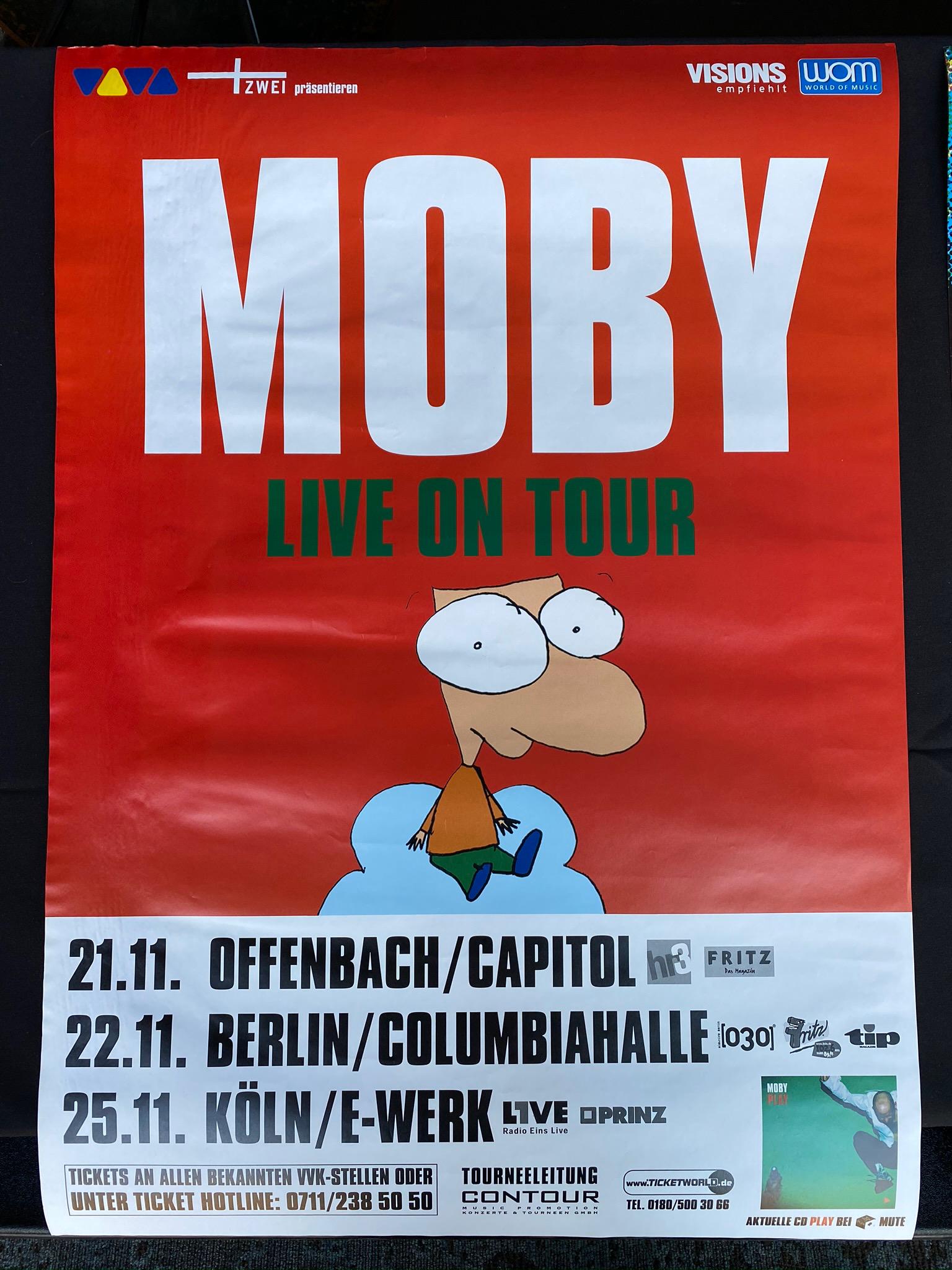 Moby Live On Tour Multiple Date German Venue Concert Po: Moby Live On Tour Multiple Date German Venue Concert Poster -- Dimensions: H: 33 x 23 1/4 inches --- Bidding note: We will be attempting to close these items at a rate of 2 items per minute. Due to po