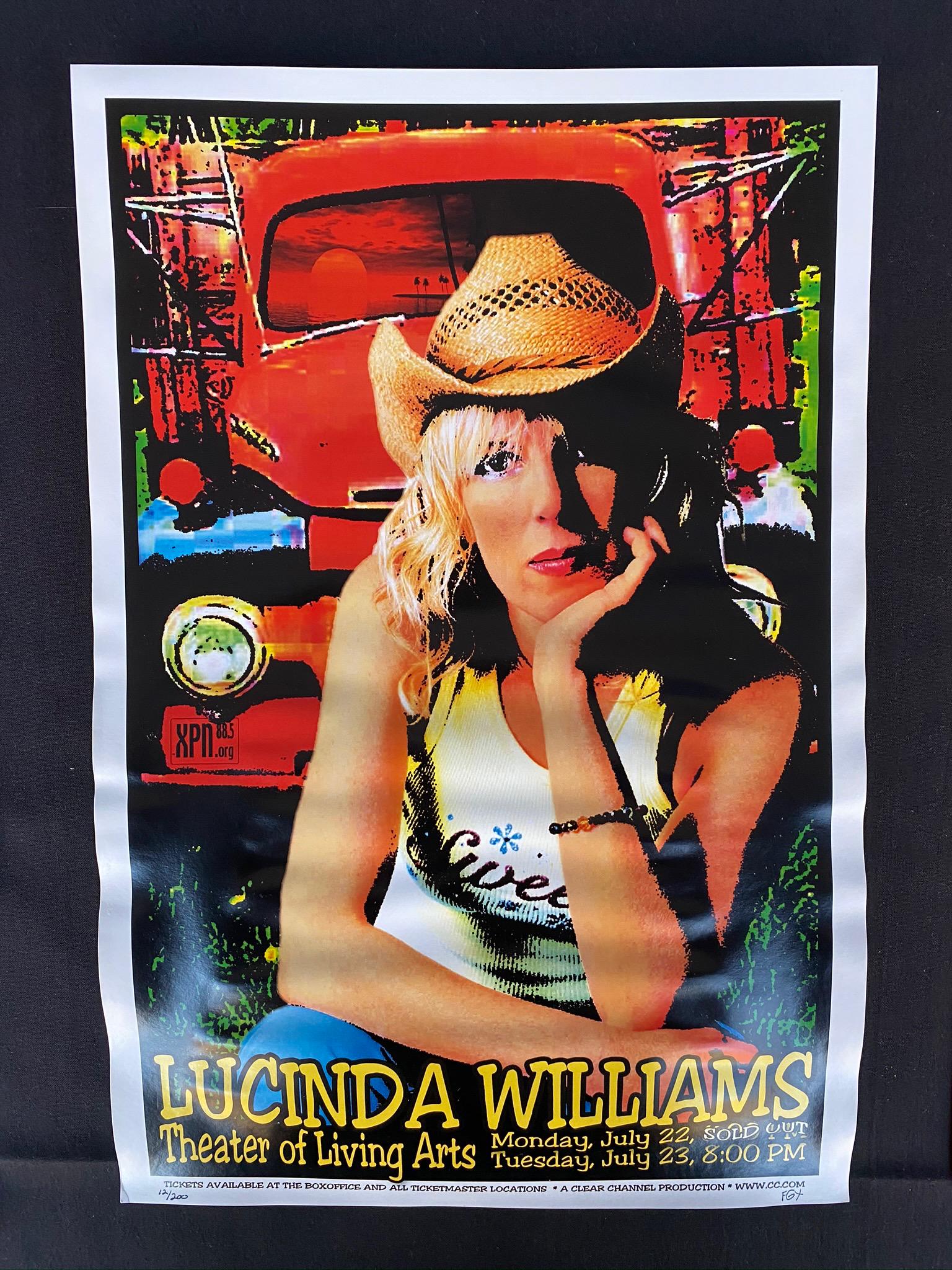 Lucinda Williams Concert Poster July 22 and 23rd Signed: Lucinda Williams Concert Poster July 22 and 23rd Signed and Numbered -- Dimensions: H: 17 3/4 x 11 7/8 inches --- Bidding note: We will be attempting to close these items at a rate of 2 items per minu
