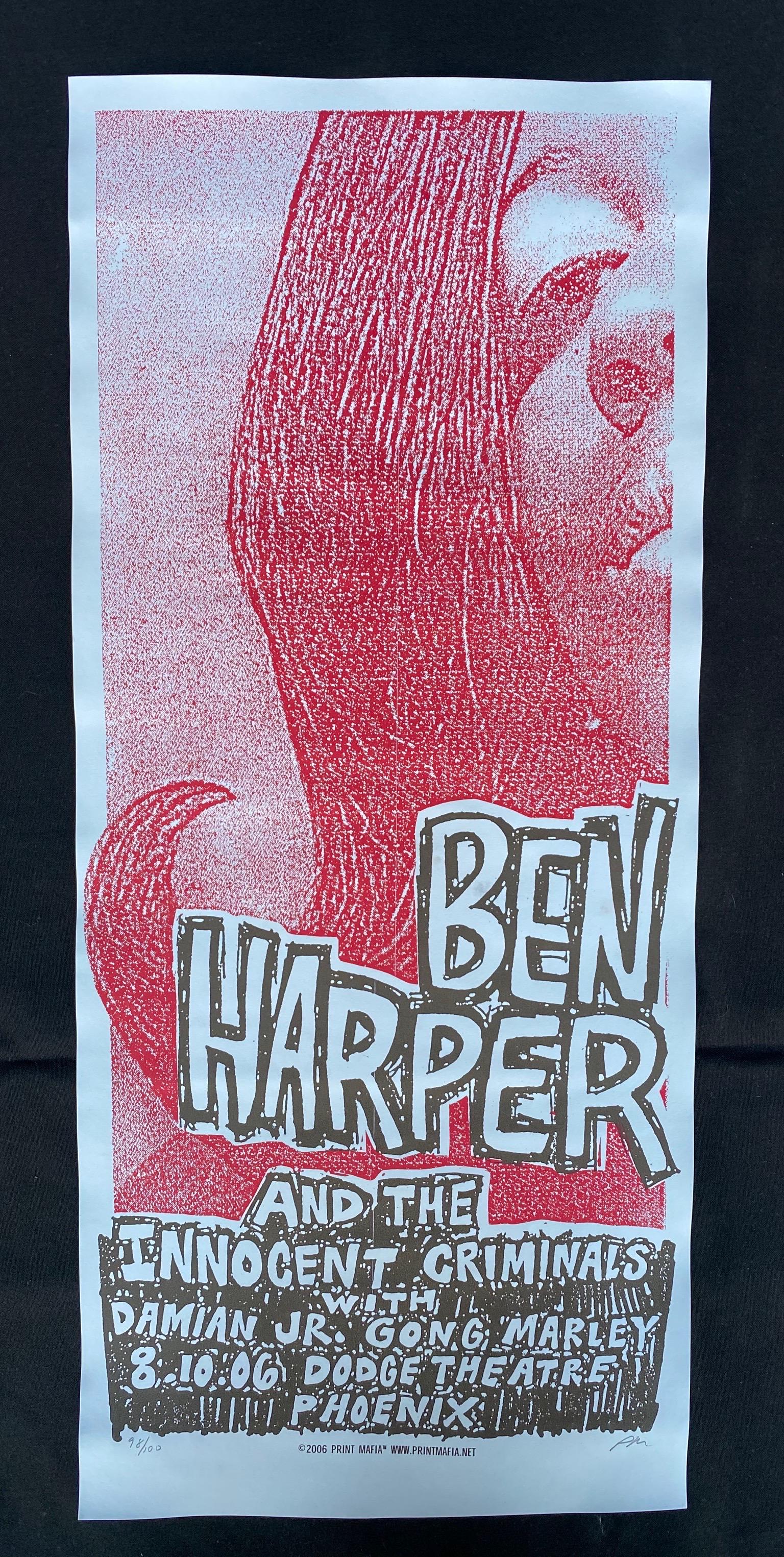Ben Harper and the Innocent Criminals with Friends Arti: Ben Harper and the Innocent Criminals with Friends Artist Signed and Numbered Concert Poster -- Dimensions: H: 22 3/4 x 9 7/8 inches --- Bidding note: We will be attempting to close these items at a r