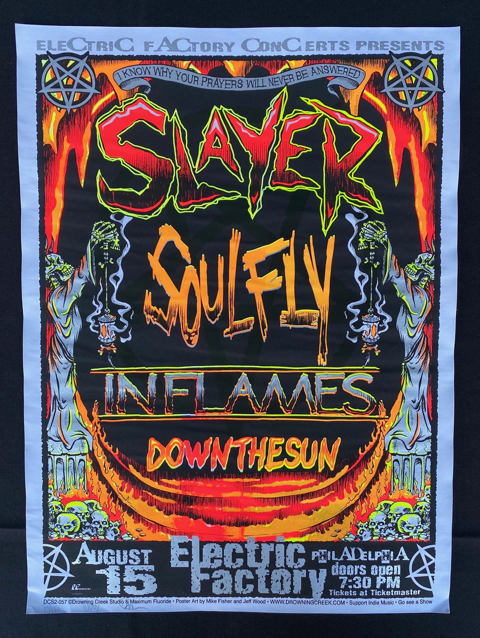 Slayer and Guests Concert Poster August 15 Artist Signe: Slayer and Guests Concert Poster August 15 Artist Signed and Numbered -- Dimensions: H: 20 1//8x 14 3/4 inches --- Bidding note: We will be attempting to close these items at a rate of 2 items per min