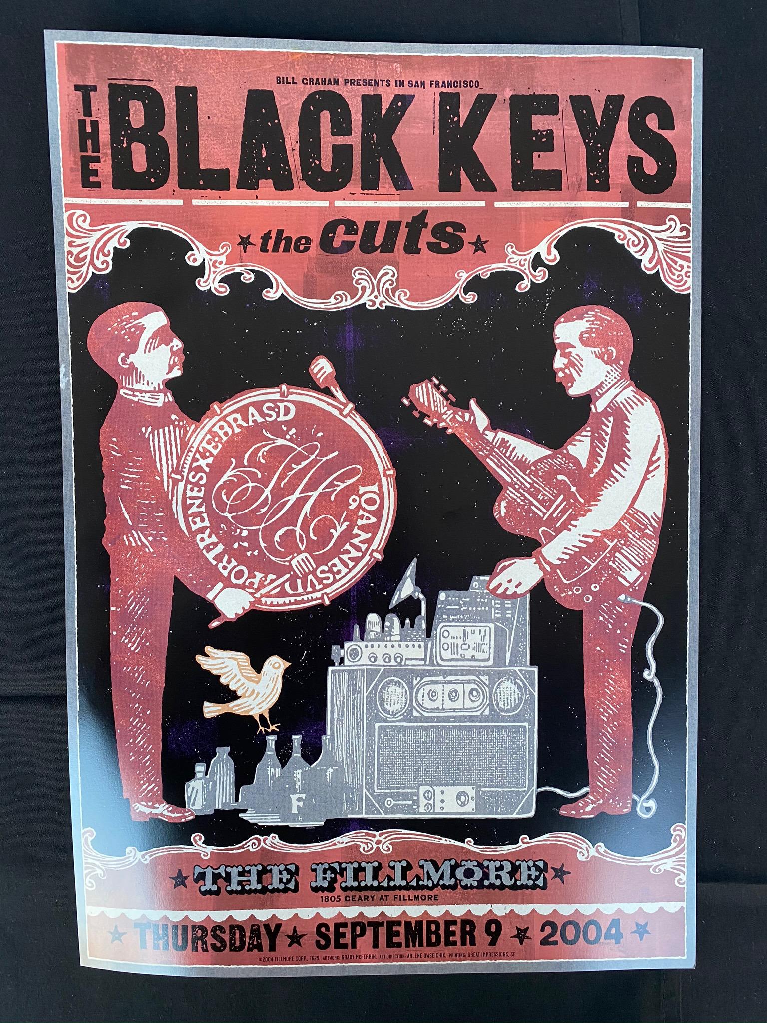 The Black Keys Concert Poster September 9 2004 at the F: The Black Keys Concert Poster September 9 2004 at the Fillmore -- Dimensions: H: 19 x 12 7/8 inches --- Bidding note: We will be attempting to close these items at a rate of 2 items per minute. Due to