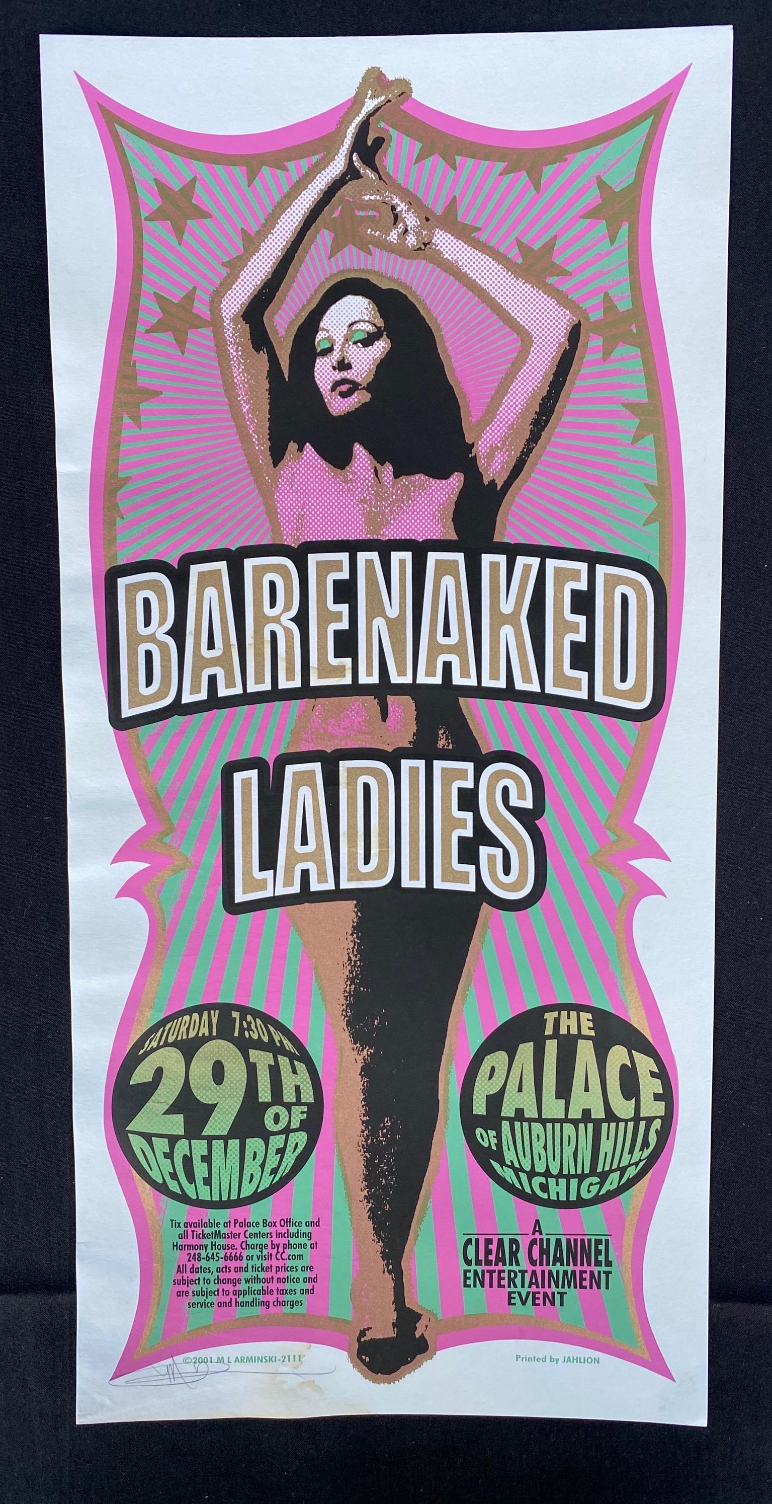 Barenaked Ladies Concert Poster December 29 2001 at the: Barenaked Ladies Concert Poster December 29 2001 at the Palace of Auburn Hills Michigan Artist Signed -- Dimensions: H: 22 1/8 x 10 3/8 inches --- Bidding note: We will be attempting to close these it