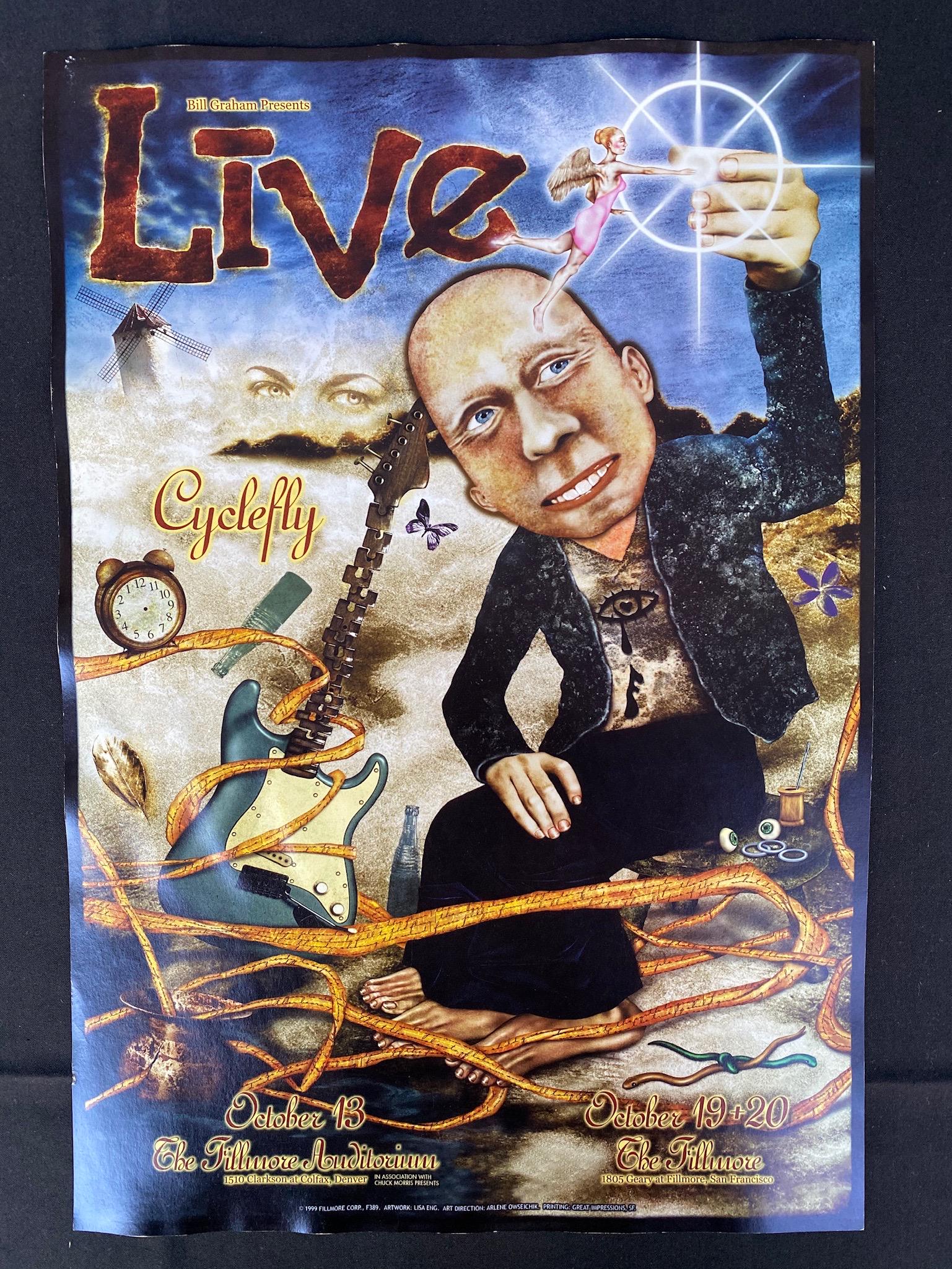 Live Concert Poster October 13 19th and 20th 1999: Live Concert Poster October 13 19th and 20th 1999 -- Dimensions: H: 18 3/4 x 12 7/8 inches --- Bidding note: We will be attempting to close these items at a rate of 2 items per minute. Due to possible