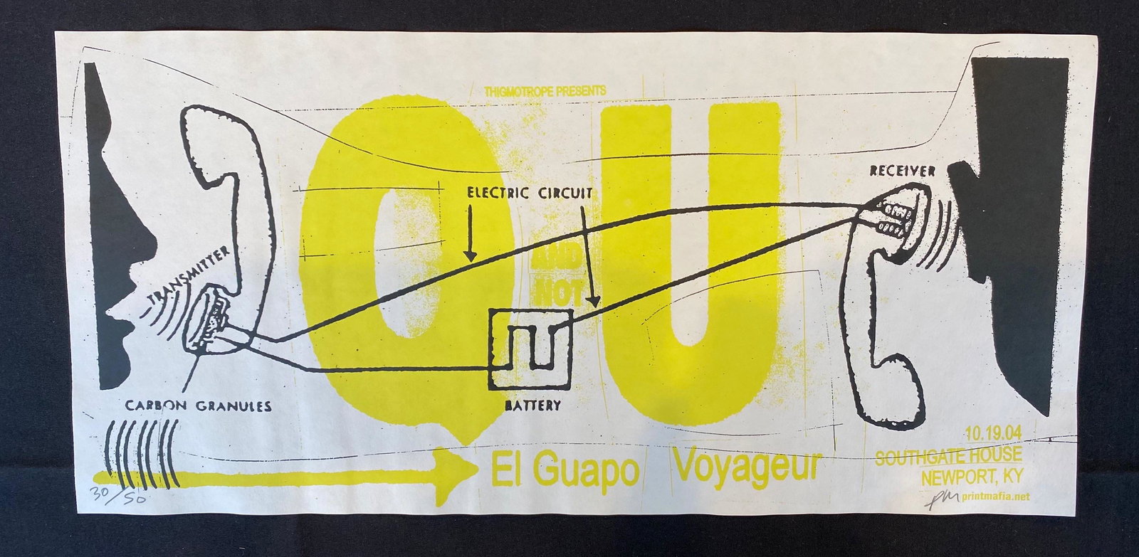 El Guapo Voyageur Concert Poster October 19 2004 Artist: El Guapo Voyageur Concert Poster October 19 2004 Artist Signed and Numbered -- Dimensions: H: 18 3/4 x 8 7/8 inches --- Bidding note: We will be attempting to close these items at a rate of 2 items pe