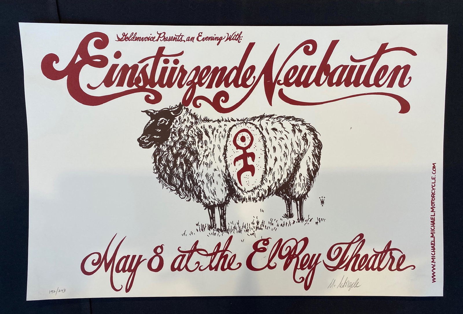 Einsturzende Neubauten. Concert Poster May 8 Artist Sig: Einsturzende Neubauten. Concert Poster May 8 Artist Signed and Numbered -- Dimensions: H: 20 x 12 7/8 inches --- Bidding note: We will be attempting to close these items at a rate of 2 items per minut
