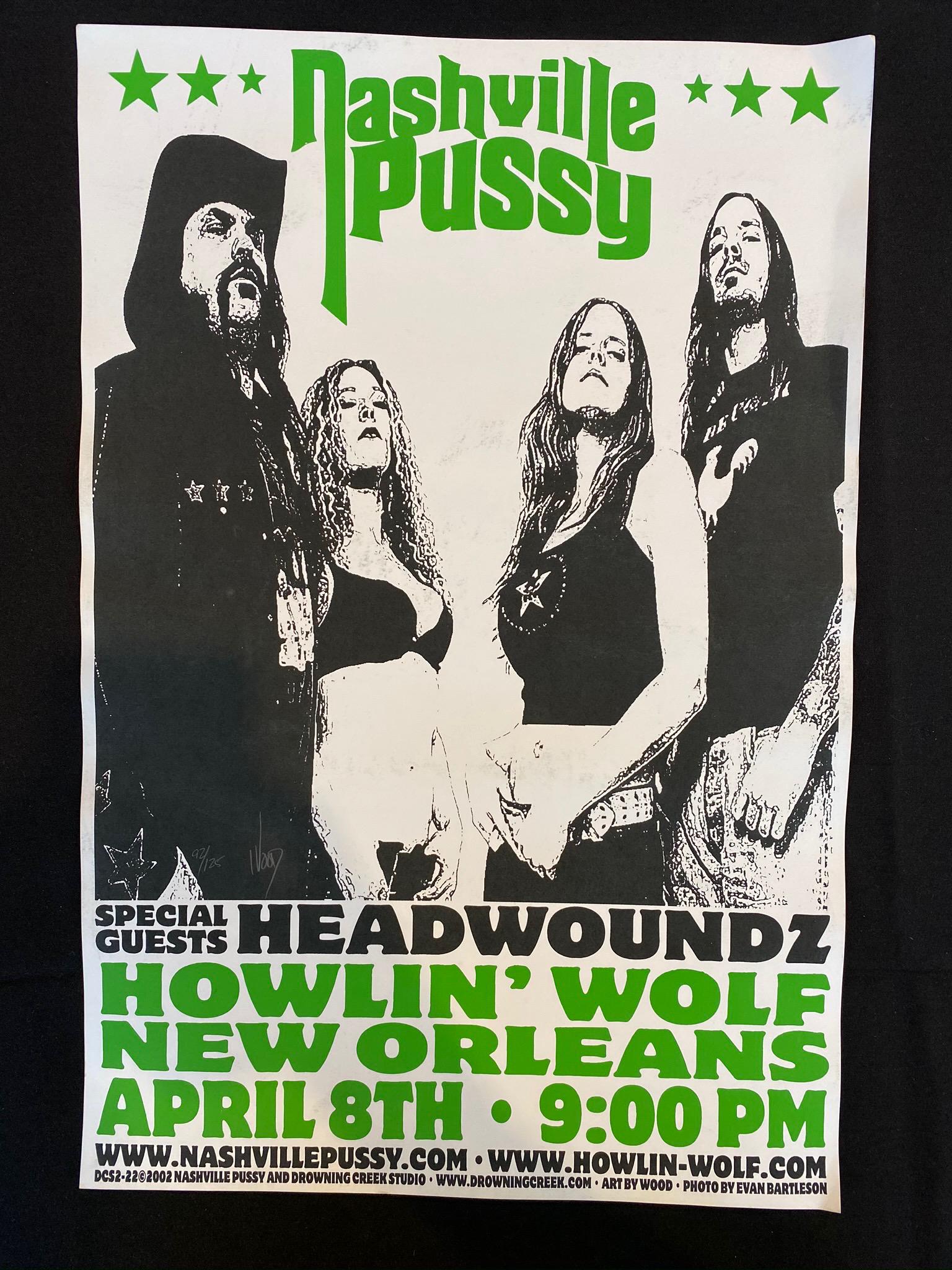 Nashville Pussy and Guests Concert Poster April 8 2002: Nashville Pussy and Guests Concert Poster April 8 2002 Signed and Numbered -- Dimensions: H: 20 3/4 x 13 7/8 inches --- Bidding note: We will be attempting to close these items at a rate of 2 items pe