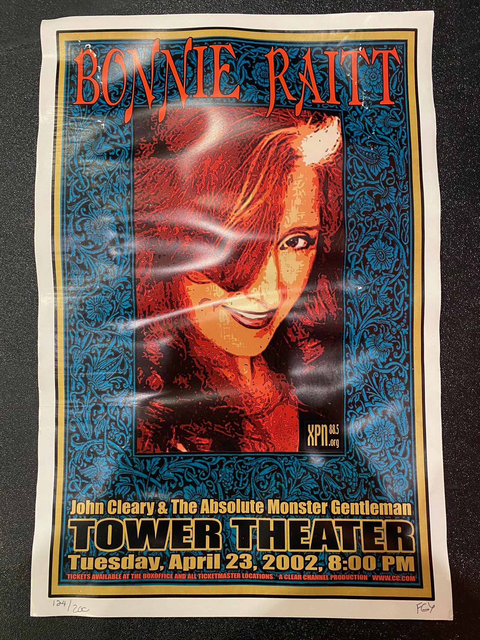 Bonnie Raitt Concert Poster April 23 at the Tower Theat: Bonnie Raitt Concert Poster April 23 at the Tower Theater Artist Signed and Numbered -- Dimensions: H: 17 3/4 x 11 7/8 inches --- Bidding note: We will be attempting to close these items at a rate of 