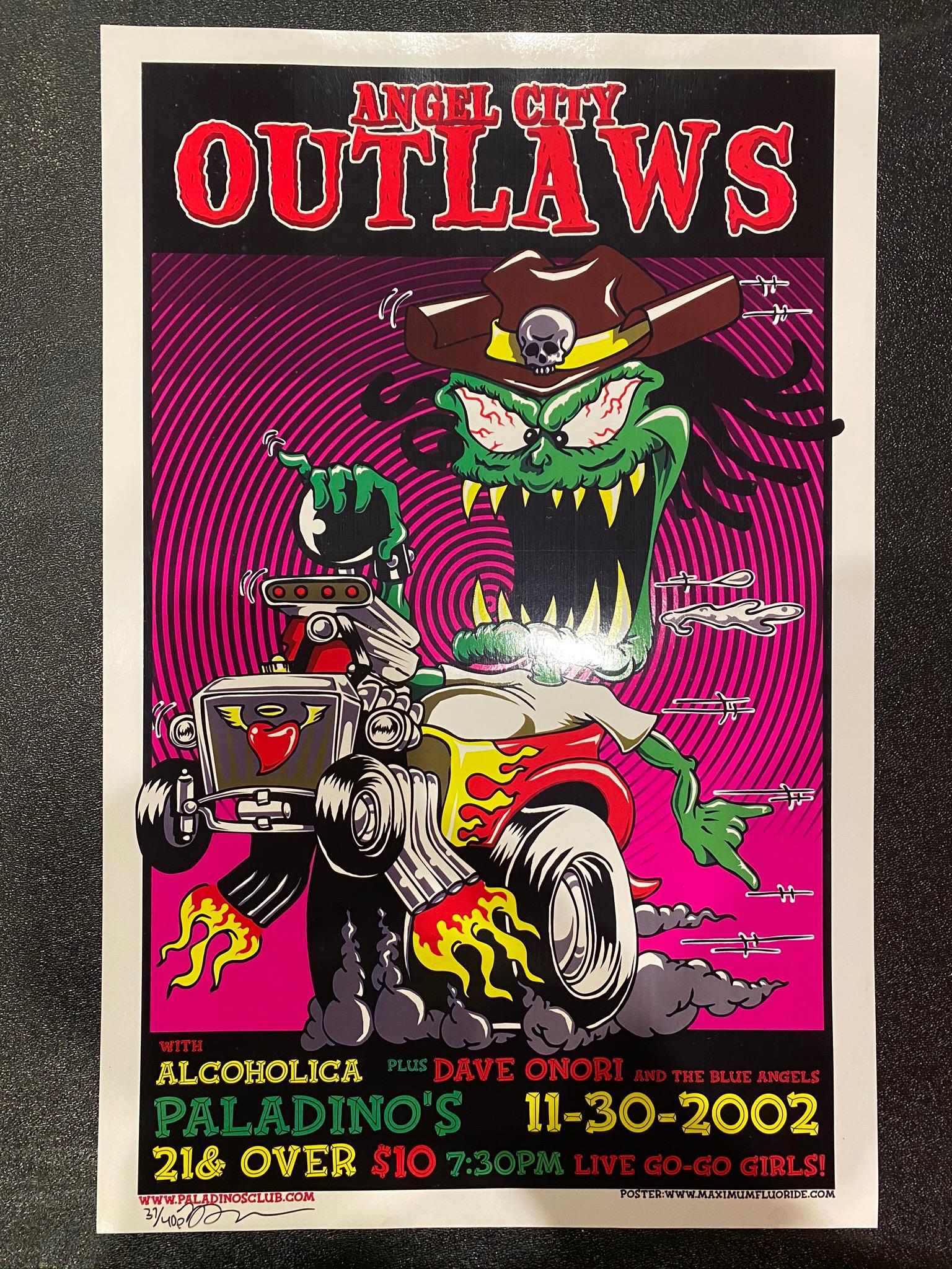 Angel City Outlaws Concert Poster November 30 2002 Arti: Angel City Outlaws Concert Poster November 30 2002 Artist Signed and Numbered -- Dimensions: H: 16 7/8 x 11 inches --- Bidding note: We will be attempting to close these items at a rate of 2 items per