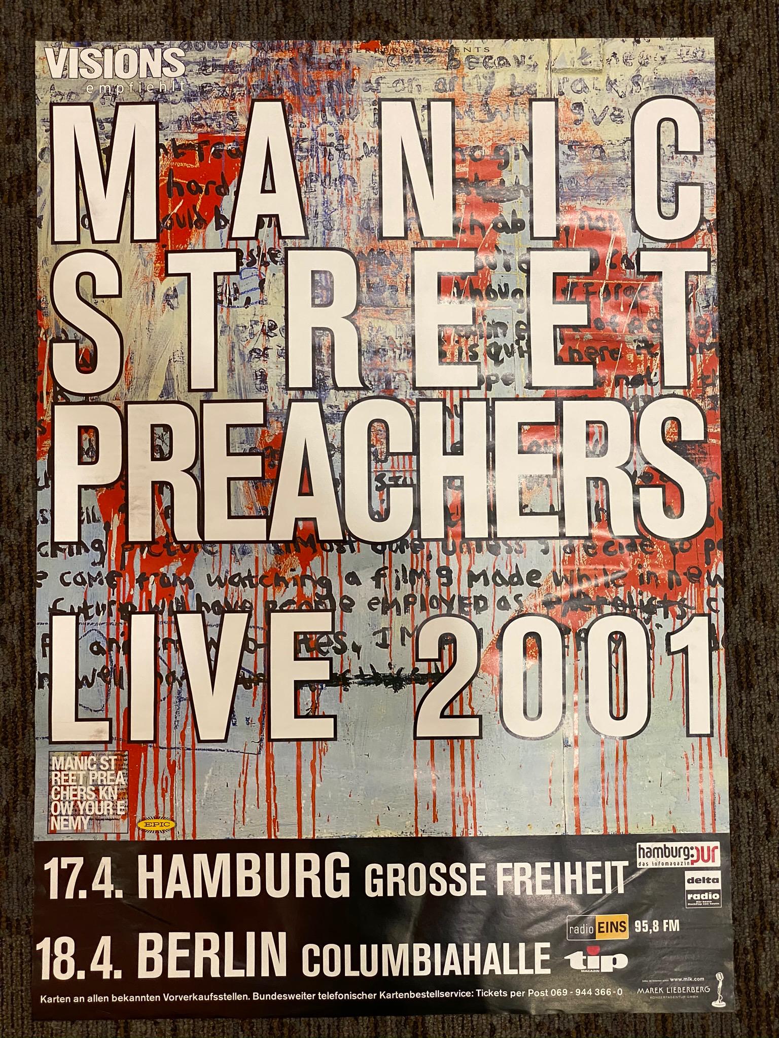 Manic Streak Creatures Live 2001 Germany Hamburg and Be: Manic Streak Creatures Live 2001 Germany Hamburg and Berlin Venue Concert Poster -- Dimensions: H: 33 x 23 1/4 inches --- Bidding note: We will be attempting to close these items at a rate of 2 items