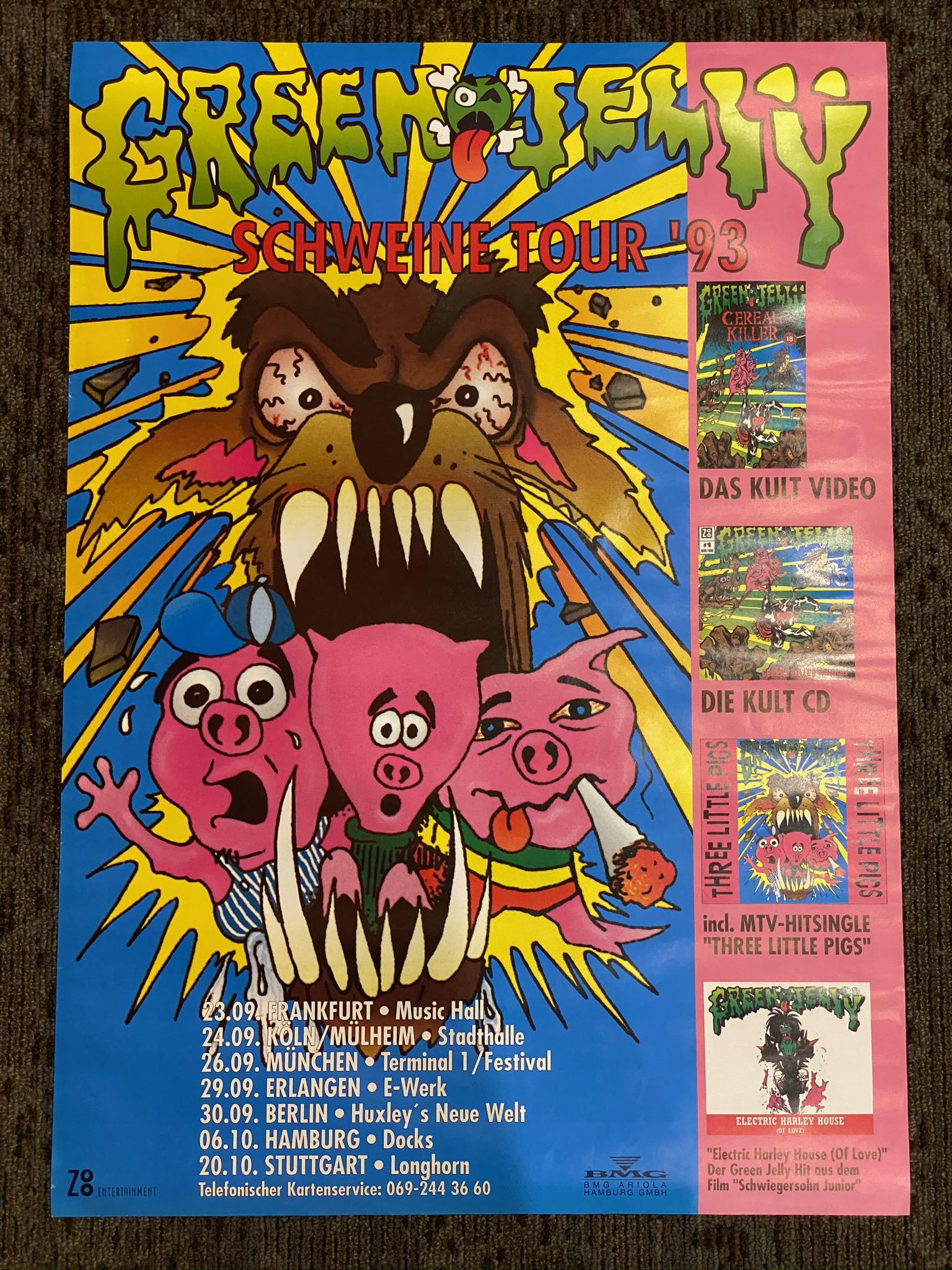 Green Jelly 1993 Multi Date German Concert Venue Concer: Green Jelly 1993 Multi Date German Concert Venue Concert Poster -- Dimensions: H: 33 x 23 1/4 inches --- Bidding note: We will be attempting to close these items at a rate of 2 items per minute. Due t