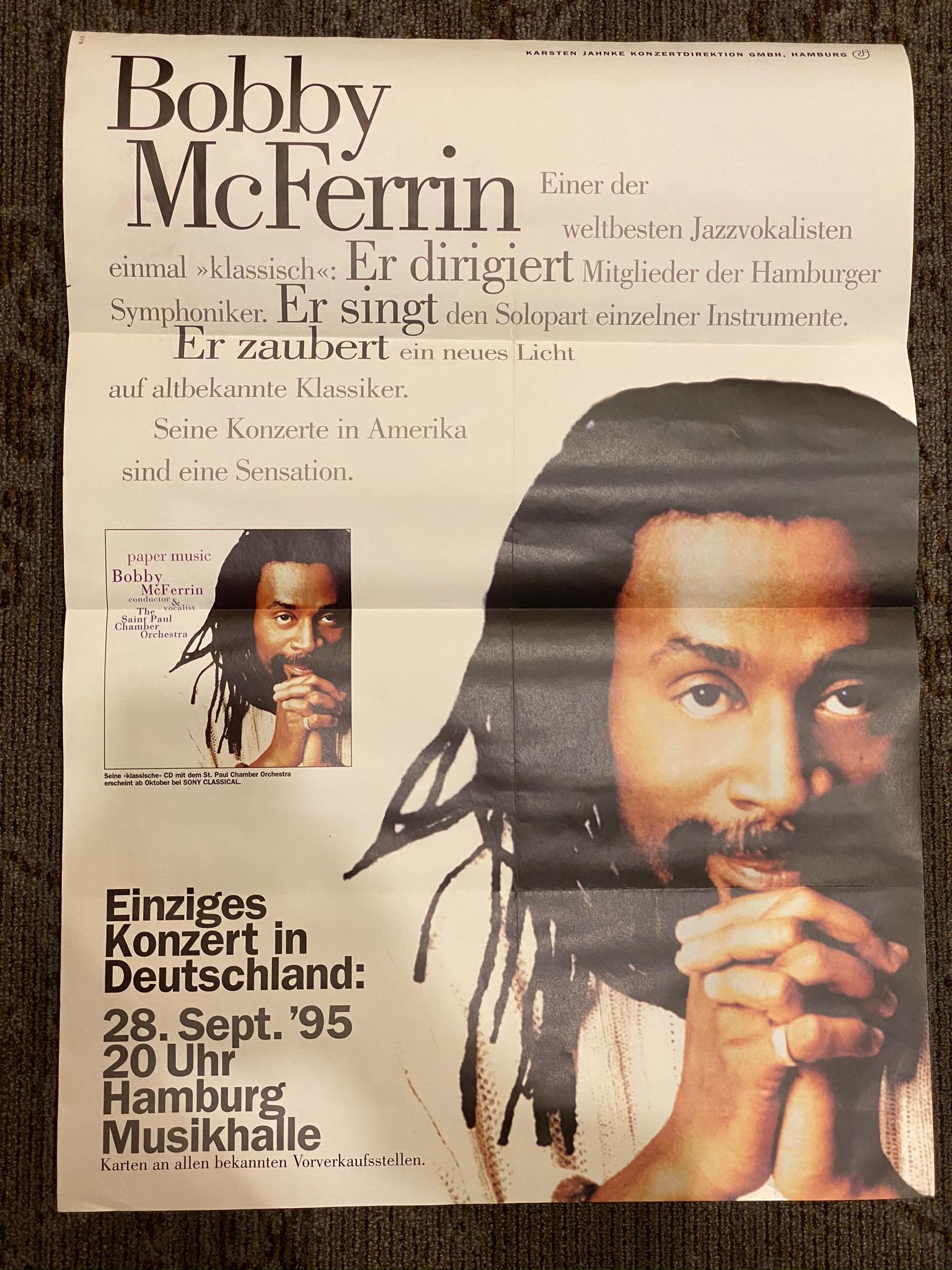 Bobby Mcferrin Hamburg Germany Venue Concert Concert Po: Bobby Mcferrin Hamburg Germany Venue Concert Concert Poster -- Dimensions: H: 33 x 23 1/4 inches --- Bidding note: We will be attempting to close these items at a rate of 2 items per minute. Due to po