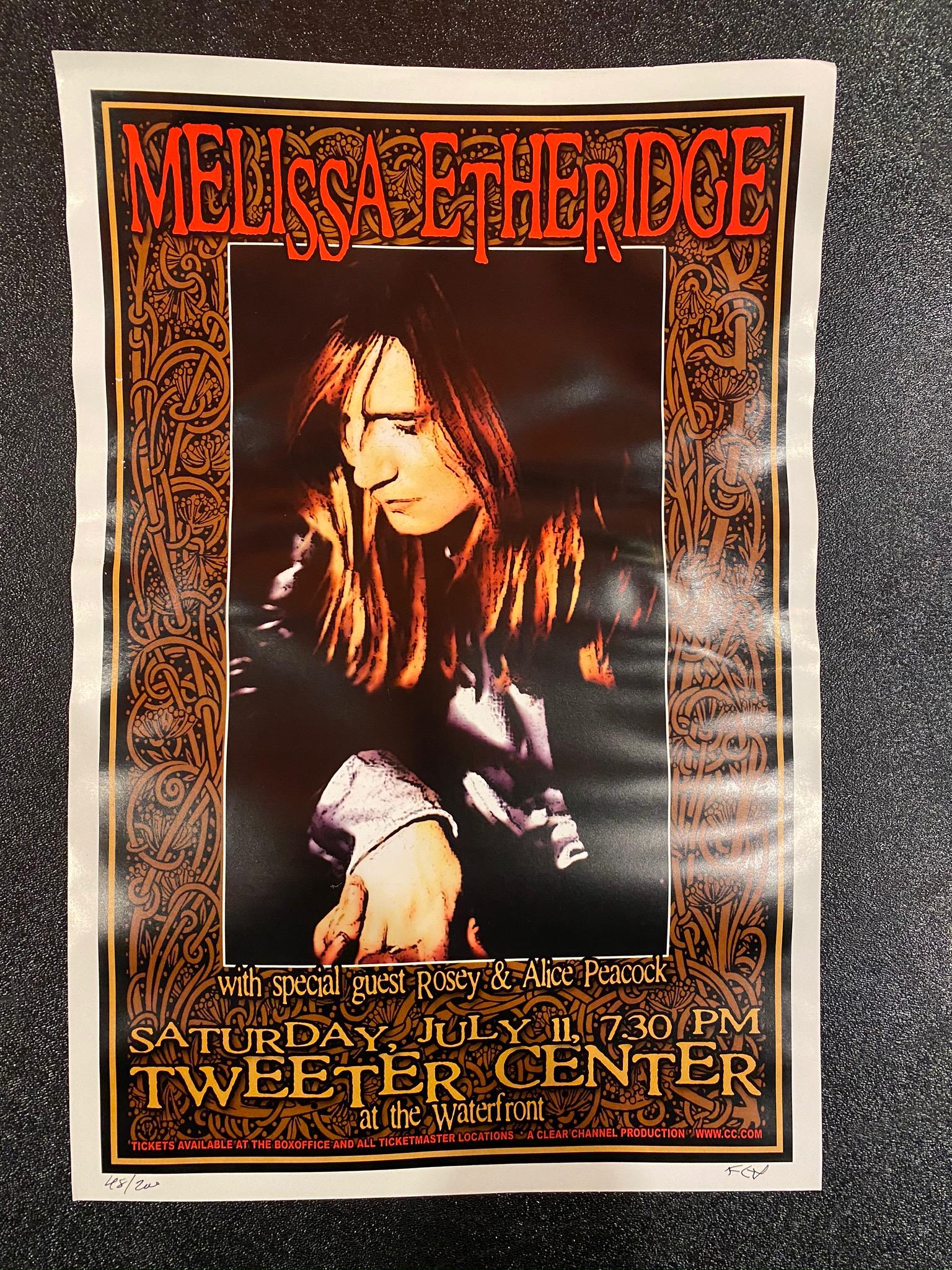 Melissa Etheridge Concert Poster July 11 Artist Signed: Melissa Etheridge Concert Poster July 11 Artist Signed and Numbered -- Dimensions: H: 17 3/4 x 11 7/8 inches --- Bidding note: We will be attempting to close these items at a rate of 2 items per minut