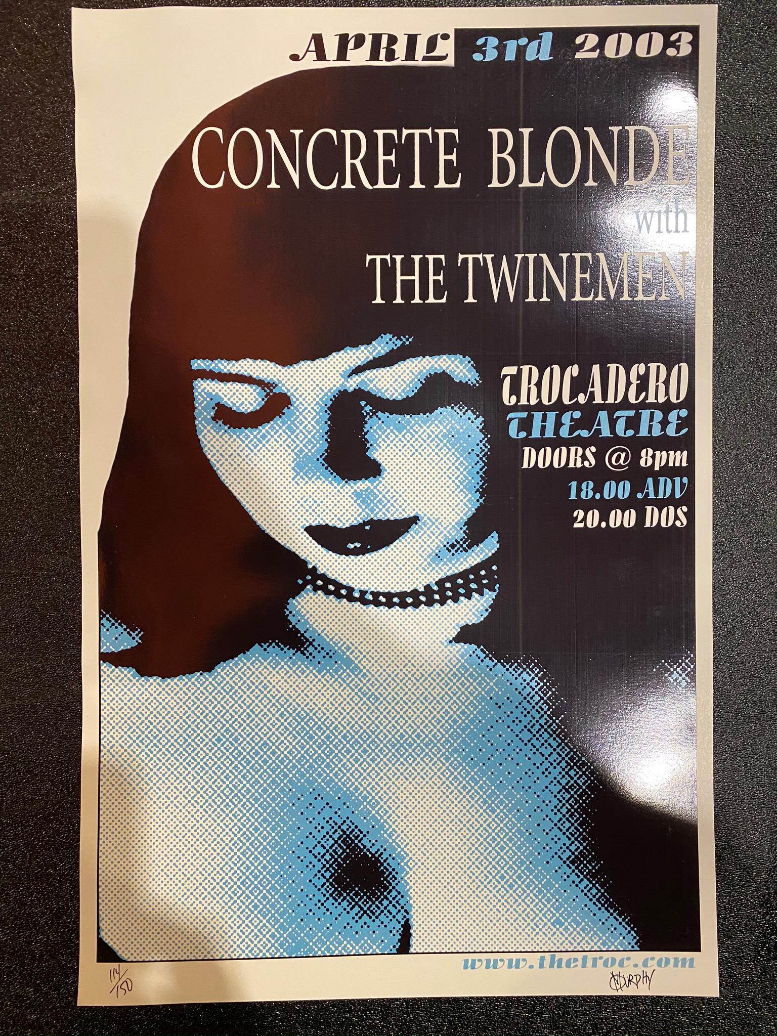 Concrete Blonde Concert Poster April 3 2003 Artist Sign: Concrete Blonde Concert Poster April 3 2003 Artist Signed and Numbered -- Dimensions: H: 16 7/8 x 11 inches --- Bidding note: We will be attempting to close these items at a rate of 2 items per minute