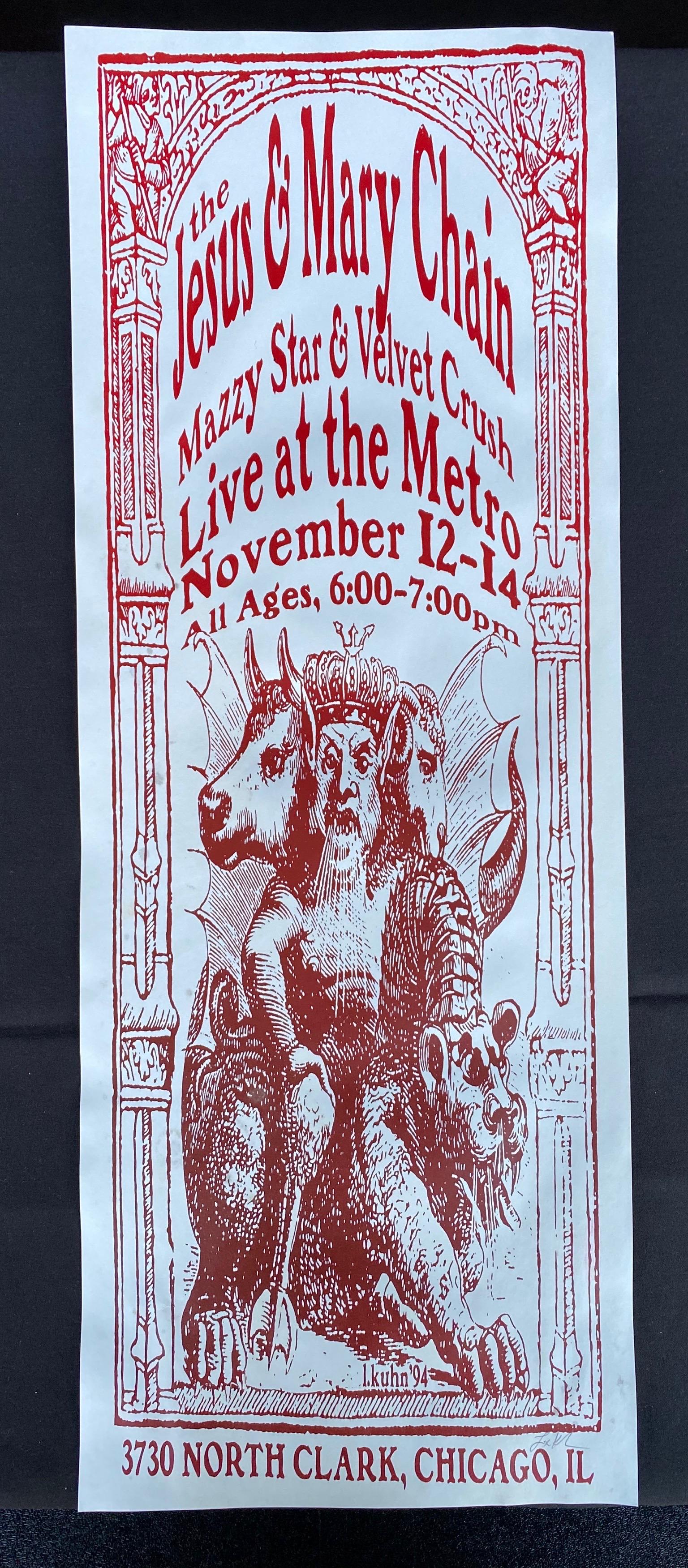 The Jesus Mary Chain and Guess Concert Poster November: The Jesus Mary Chain and Guess Concert Poster November 12 Through the 14th Artist Signed -- Dimensions: H: 30 x 11 7/8 inches --- Bidding note: We will be attempting to close these items at a rate of