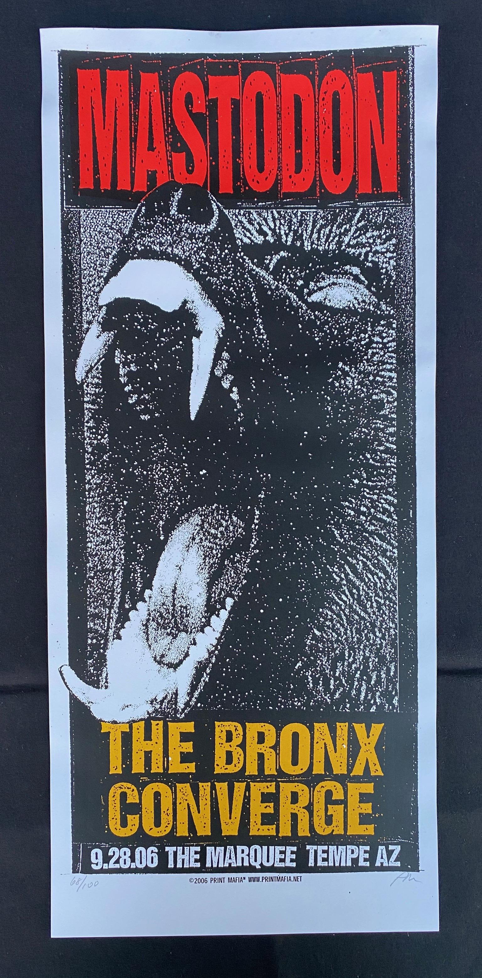 Mastodon Concert Poster September 28 2006 Artist Signed: Mastodon Concert Poster September 28 2006 Artist Signed and Numbered -- Dimensions: H: 22 7/8 x 9 7/8 inches --- Bidding note: We will be attempting to close these items at a rate of 2 items per minut