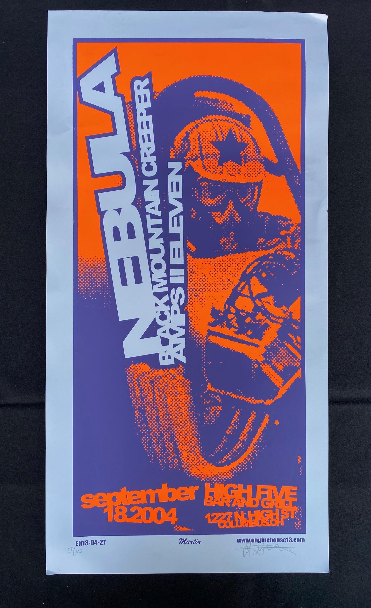 Nebula Concert Poster September 18 2004 Artist Sign Num: Nebula Concert Poster September 18 2004 Artist Sign Numbered -- Dimensions: H: 25 7/8 x 12 7/8 inches --- Bidding note: We will be attempting to close these items at a rate of 2 items per minute. Due 