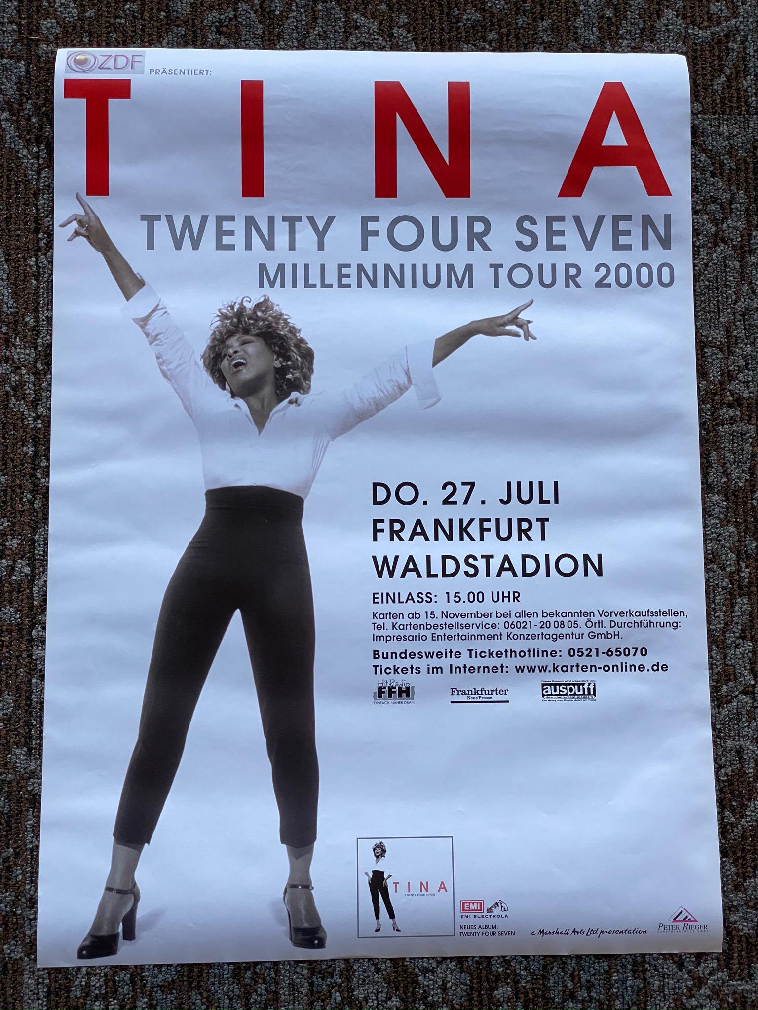 Tina Turner Millennium Tour 2000 German Venue Concert C: Tina Turner Millennium Tour 2000 German Venue Concert Concert Poster -- Dimensions: H: 33 x 23 1/4 inches --- Bidding note: We will be attempting to close these items at a rate of 2 items per minute.