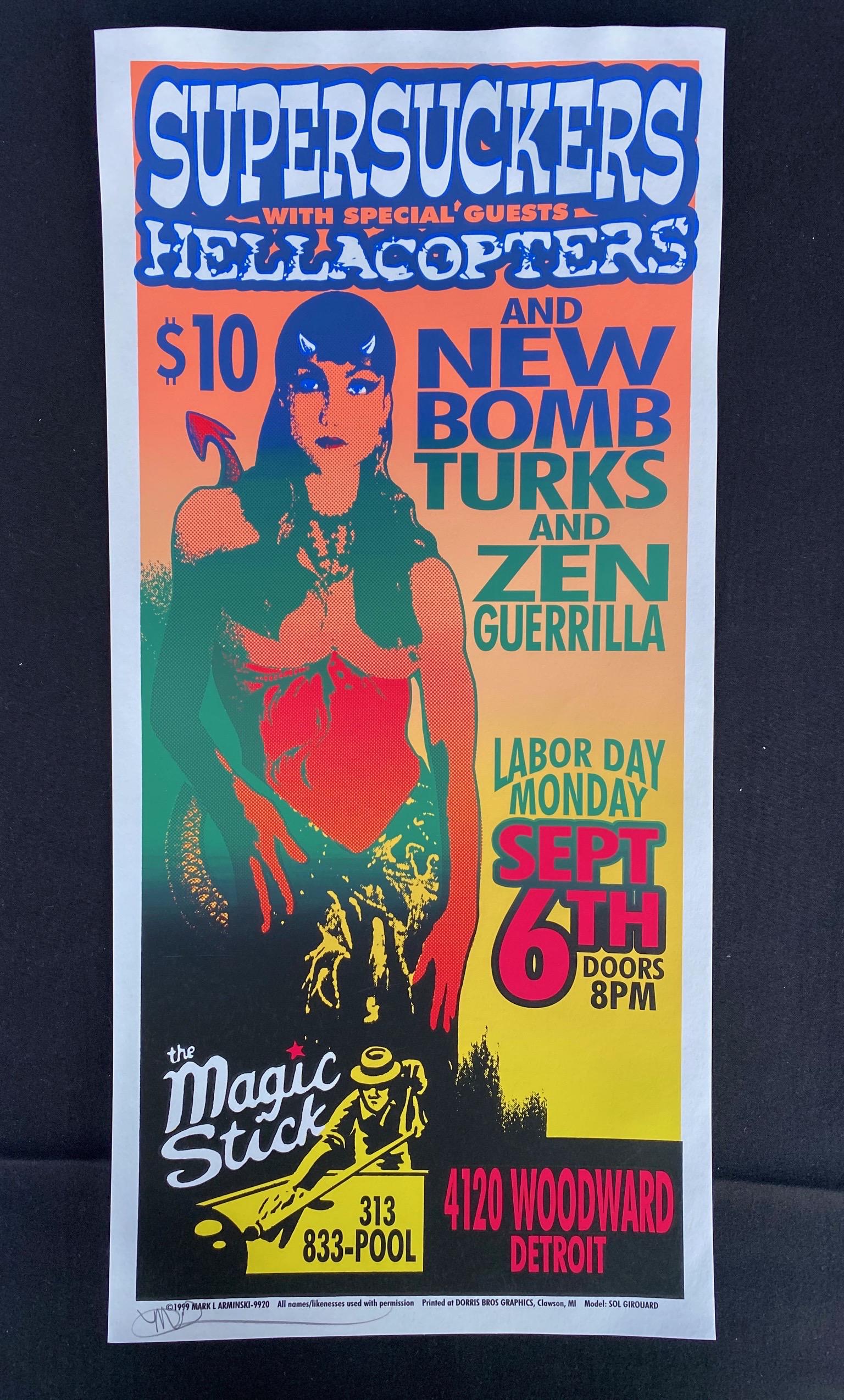 Supersuckers Concert Poster September 6 1999 Artist Sig: Supersuckers Concert Poster September 6 1999 Artist Signed -- Dimensions: H: 22 x 10 3/8 inches --- Bidding note: We will be attempting to close these items at a rate of 2 items per minute. Due to pos