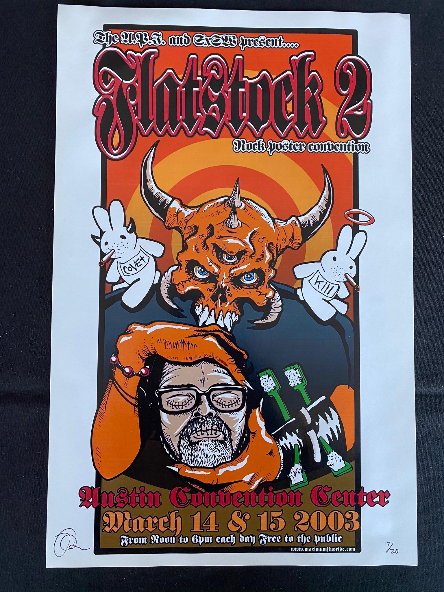 Flatstock To Concert Poster March 14 and 15th 2003 Sign: Flatstock To Concert Poster March 14 and 15th 2003 Signed by the Artist Numbered -- Dimensions: H: 16 7/8 x 10 7/8 inches --- Bidding note: We will be attempting to close these items at a rate of 2 it