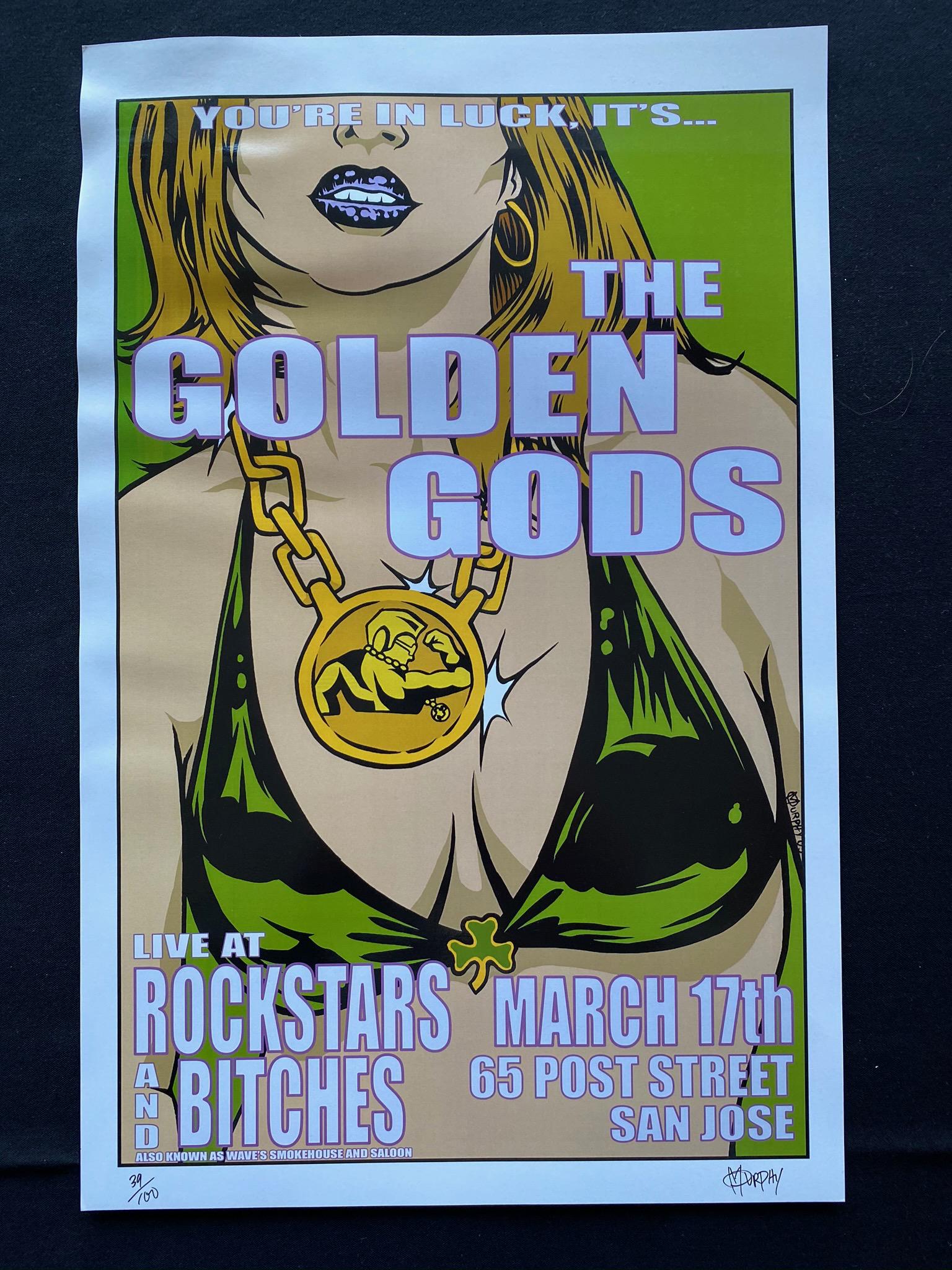 The Golden Gods Concert Poster March 17 Signed by the A: The Golden Gods Concert Poster March 17 Signed by the Artist In Numbered -- Dimensions: H: 16 7/8 x 11 inches --- Bidding note: We will be attempting to close these items at a rate of 2 items per minu