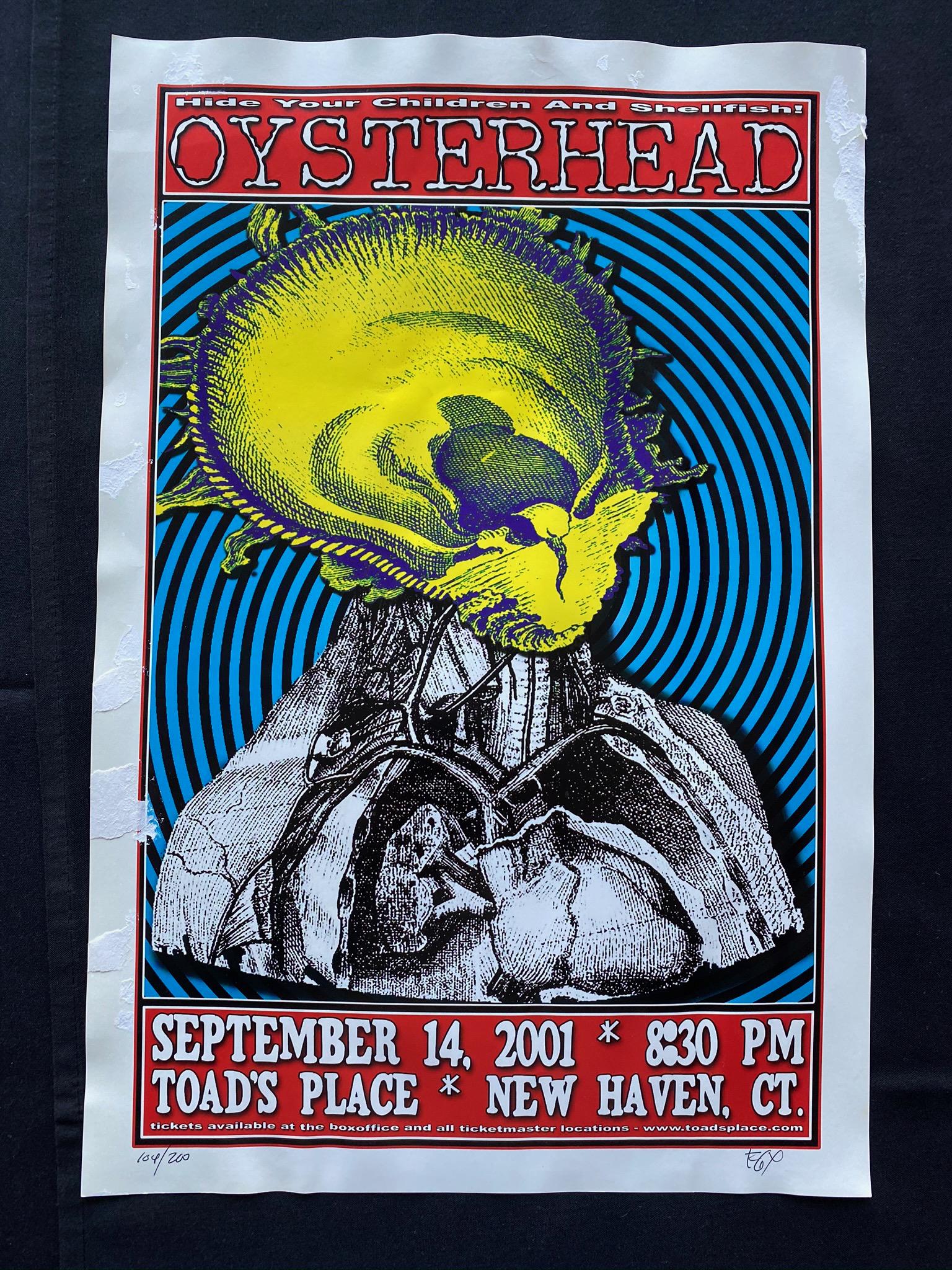 Oyster Head Concert Poster September 14 2001 Artist Sig: Oyster Head Concert Poster September 14 2001 Artist Signed and Numbered -- Dimensions: H: 17 7/8 x 12 inches --- Bidding note: We will be attempting to close these items at a rate of 2 items per minut