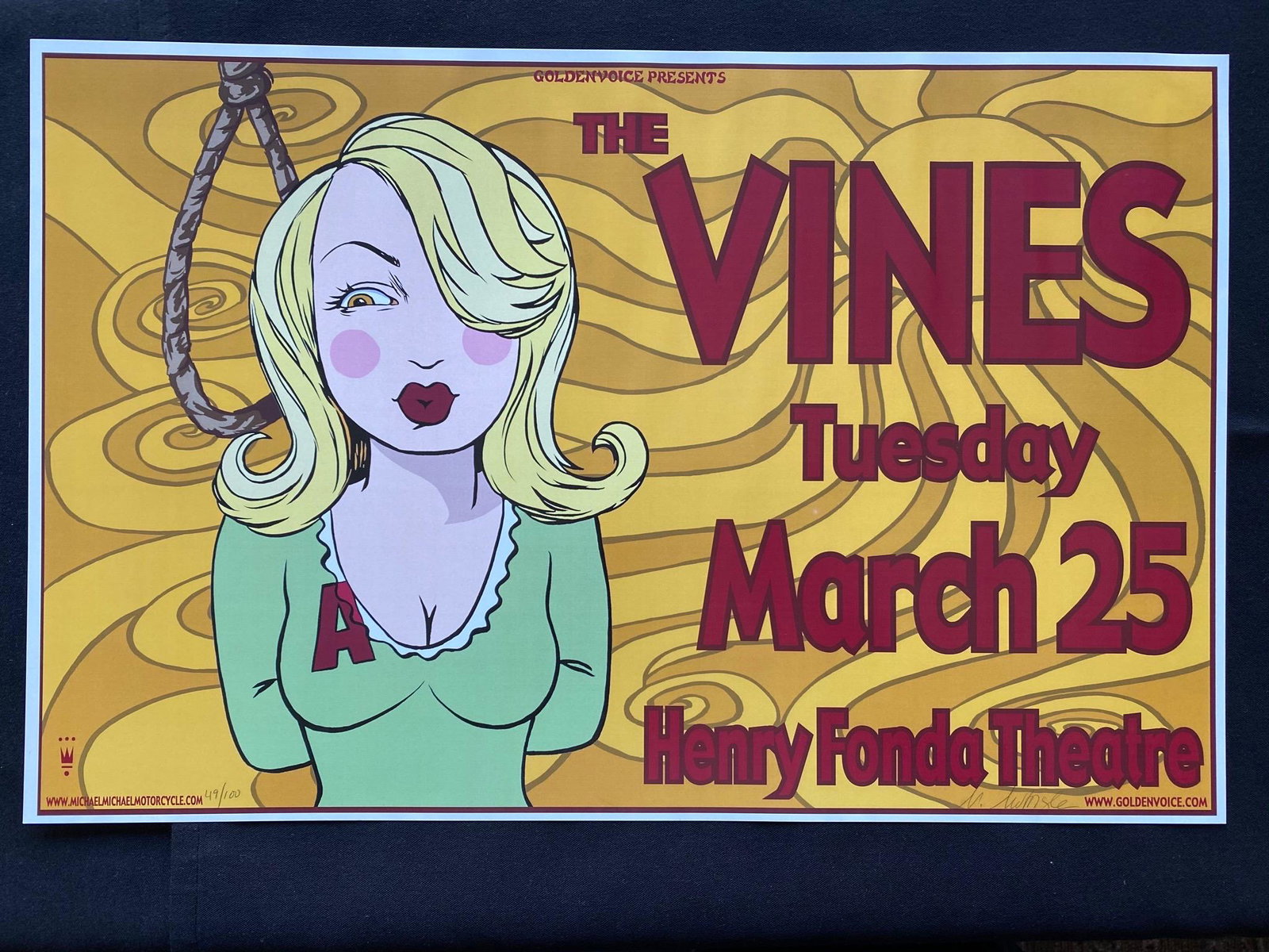 The Vines Concert Poster March 25 Artist Signed and Num: The Vines Concert Poster March 25 Artist Signed and Numbered -- Dimensions: H: 17 x 10 7/8 inches --- Bidding note: We will be attempting to close these items at a rate of 2 items per minute. Due to p