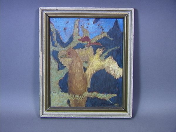 PATRICIA MANGIONE The Bird Oil Painting on Board.: PATRICIA MANGIONE The Bird Oil Painting on Board. Dimensions: H: 12 inches: W: 10 inches Condition (General) Please contact us with specific questions about condition, not visible in the photos: Excel