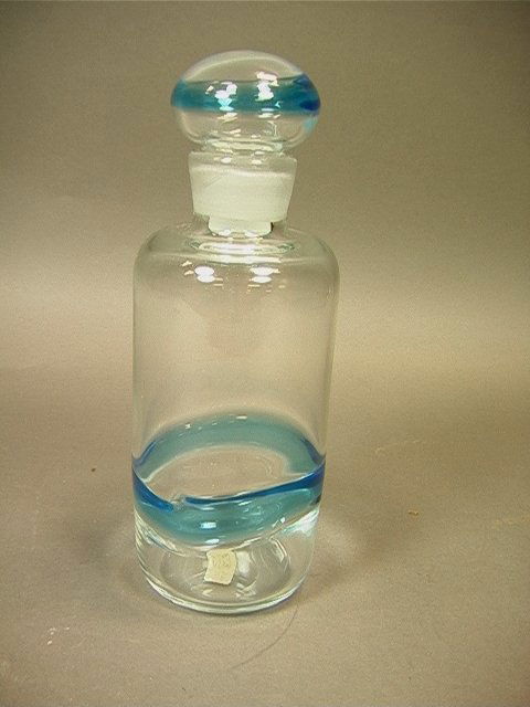 HOLMEGAARD Art Glass Bla Time Decanter Bottle wit: HOLMEGAARD Art Glass Bla Time Decanter Bottle with Original Box. Paper Label. Holme Gaard. Dimensions: H: 10 inches: W: 4 inches Condition (General) Please contact us with specific questions about con