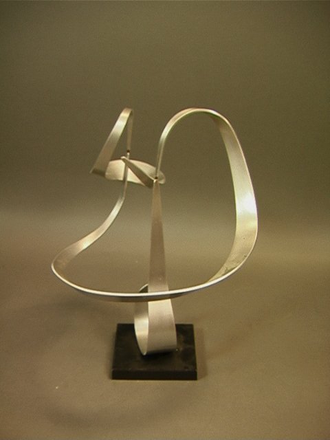 Aluminum Three Part Kinetic Sculpture. Unsigned.: Aluminum Three Part Kinetic Sculpture. Unsigned. Dimensions: H: 16 inches: W: 11 inches: D: 12 inches Condition (General) Please contact us with specific questions about condition, not visible in the 