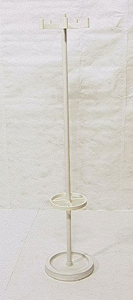 Modernist White Aluminum and Plastic Coat Rack St: Modernist White Aluminum and Plastic Coat Rack Stand. Unmarked. Dimensions: H: 70 inches: W: 14 inches Condition (General) Please contact us with specific questions about condition, not visible in the