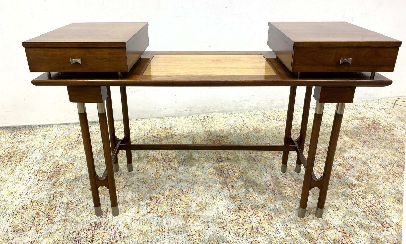 Designer Mid Century Modern Writing Desk Console. Open (1 of 12)