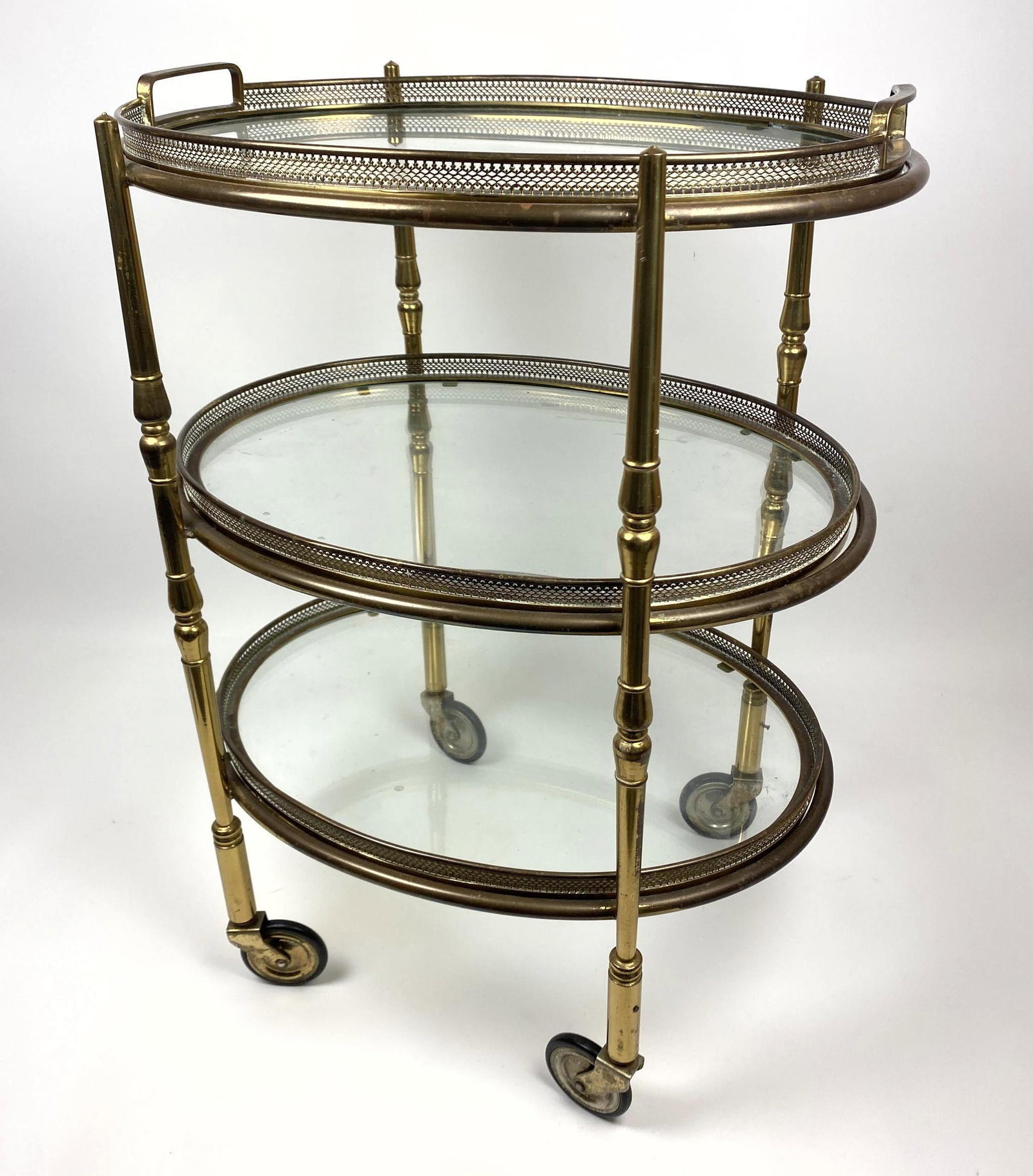 Italian Style Small Brass Rolling Server Cart.  Lift ou (1 of 13)