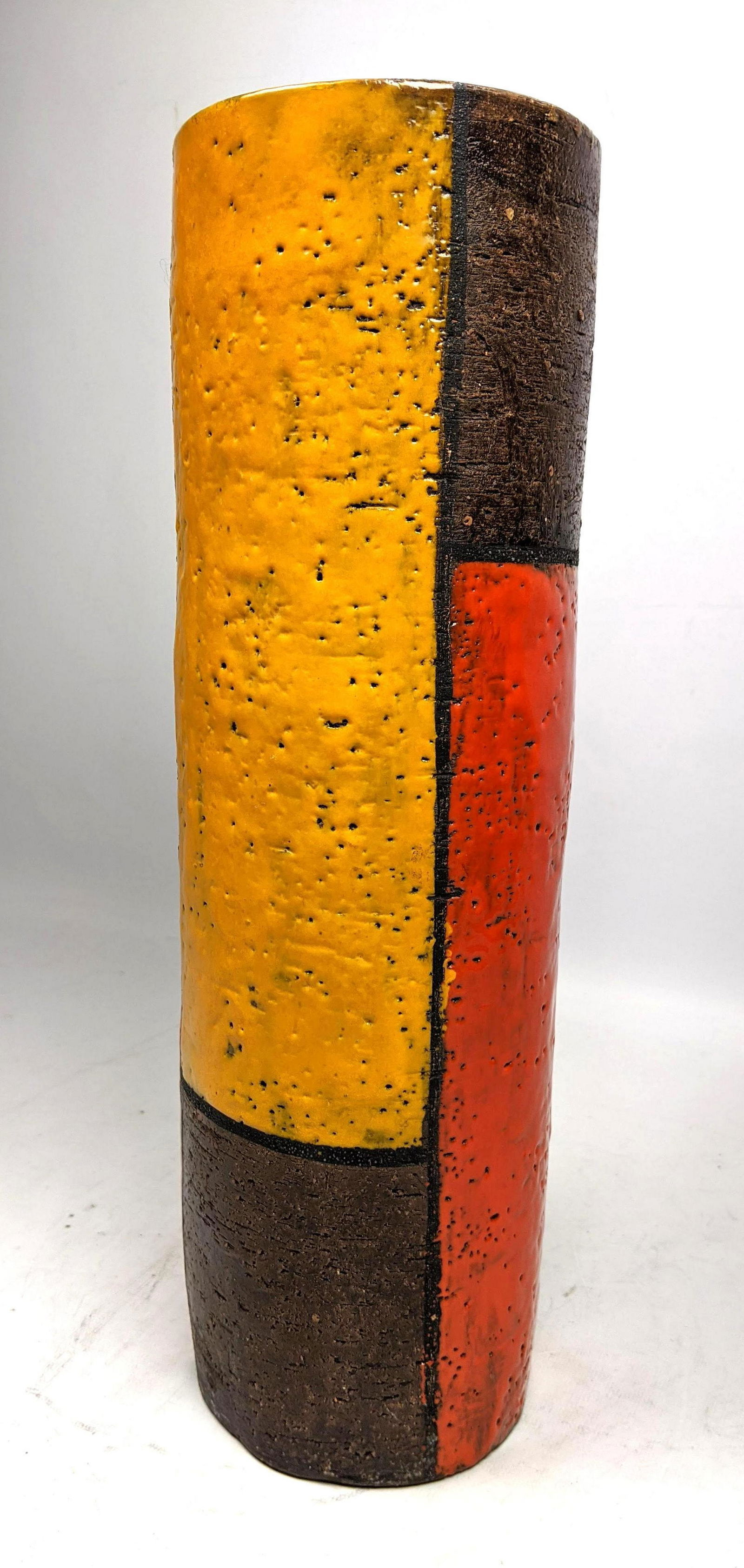 16" Raymor style Italy Cylinder Art Pottery Vase. Gold (1 of 9)